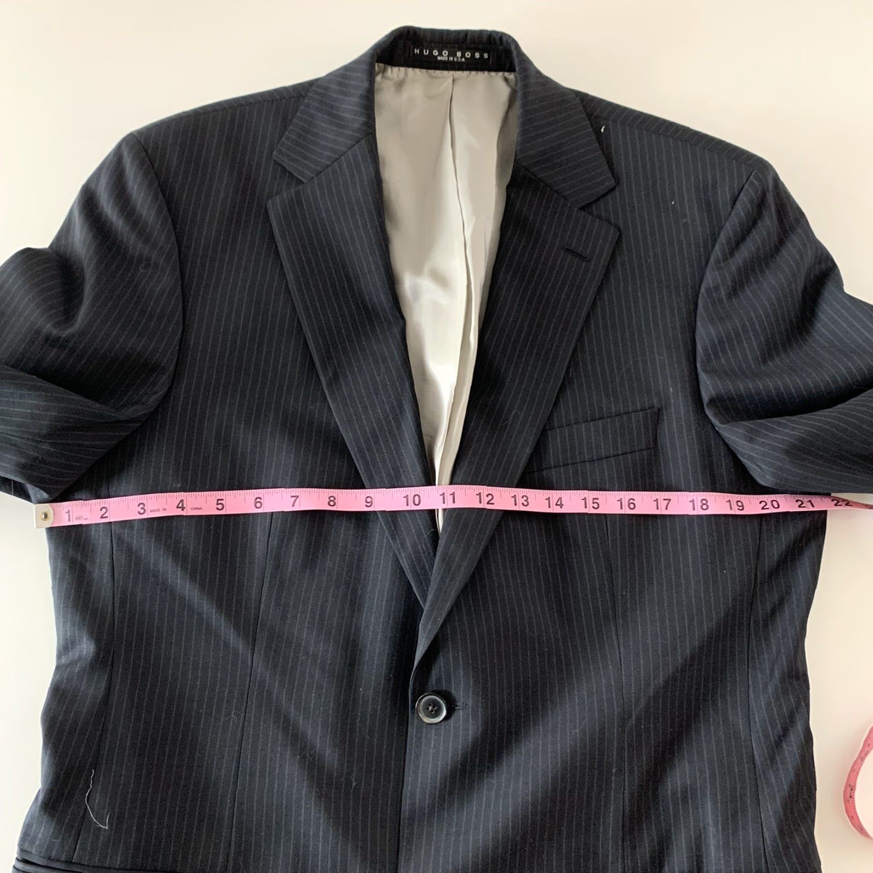 Hugo Boss HUGO BOSS Bertolucci 2 Button Striped Navy Blue Suit Jacket Men's 42L Blazer Adult Blue Striped 90s? Size 42R - 4 Thumbnail