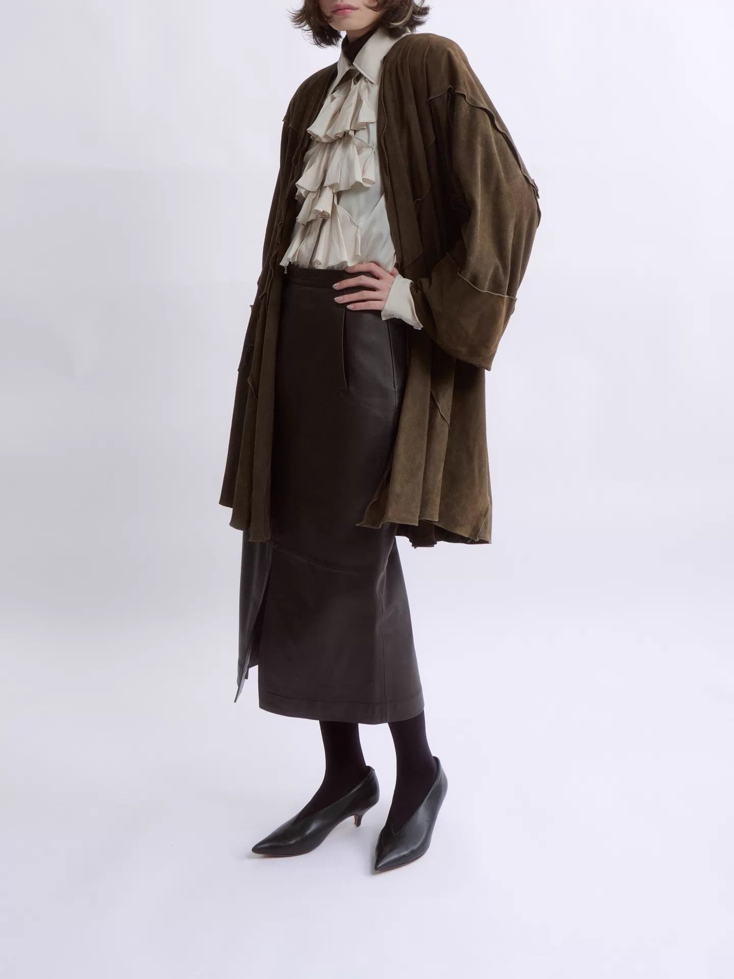 Krizia KRIZIA 80s-90s 3D paneled stitch-pleated sheepskin coat Size XL / US 12-14 / IT 48-50 - 3 Thumbnail