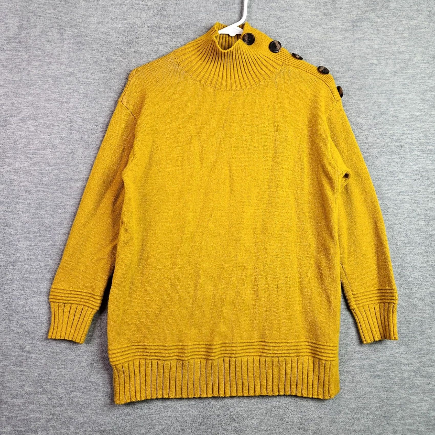 Anthropologie Anthropologie Women's XS Mustard Mock Neck Cardigan Knit Button Shoulder Sweater Size XS / US 0-2 / IT 36-38 - 2 Thumbnail