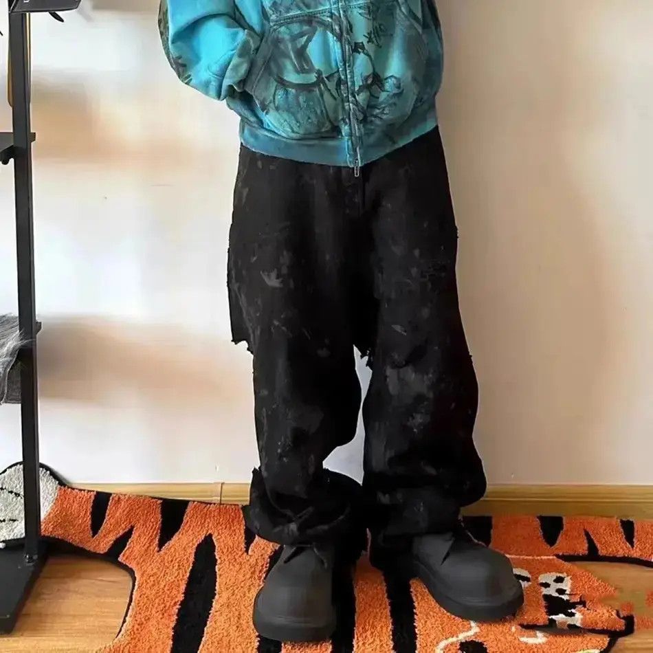 Japanese Brand Damaged Ripped Hole Jeans Y2k Baggy Trousers Oversized Pants Size US 32 / EU 48 - 2 Thumbnail