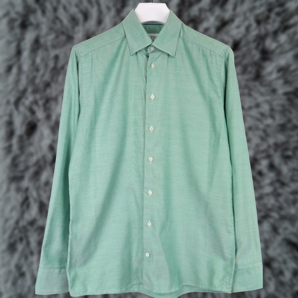 Eton Eton Shirt Men's MEDIUM Green Collared Button-Up Cotton Tencel Stretch Slim Size US M / EU 48-50 / 2 - 1 Thumbnail