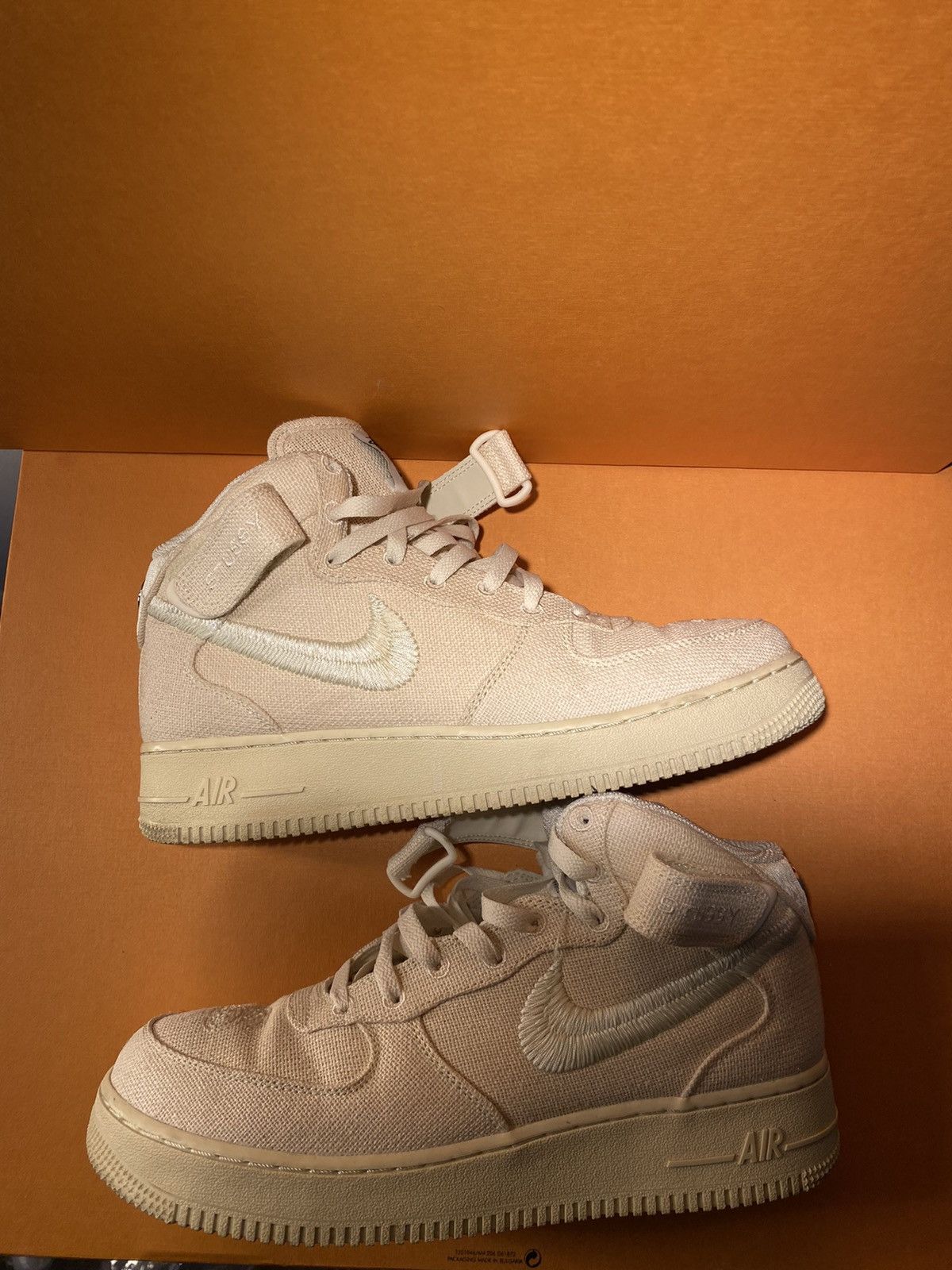 image of Stussy X Air Force 1 Mid Fossil Shoes in White, Men's (Size 9)
