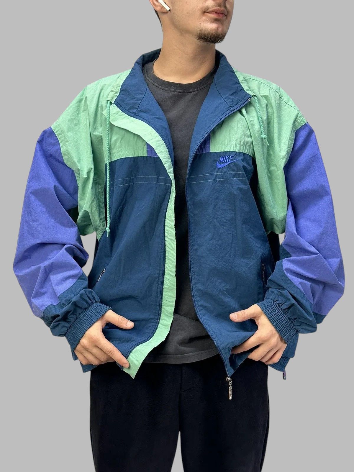 Vintage Rare Vintage 00s Nike Nylon Jacket Big Swoosh Hoodie Size US XL / EU 56 / 4 - 2 Thumbnail
