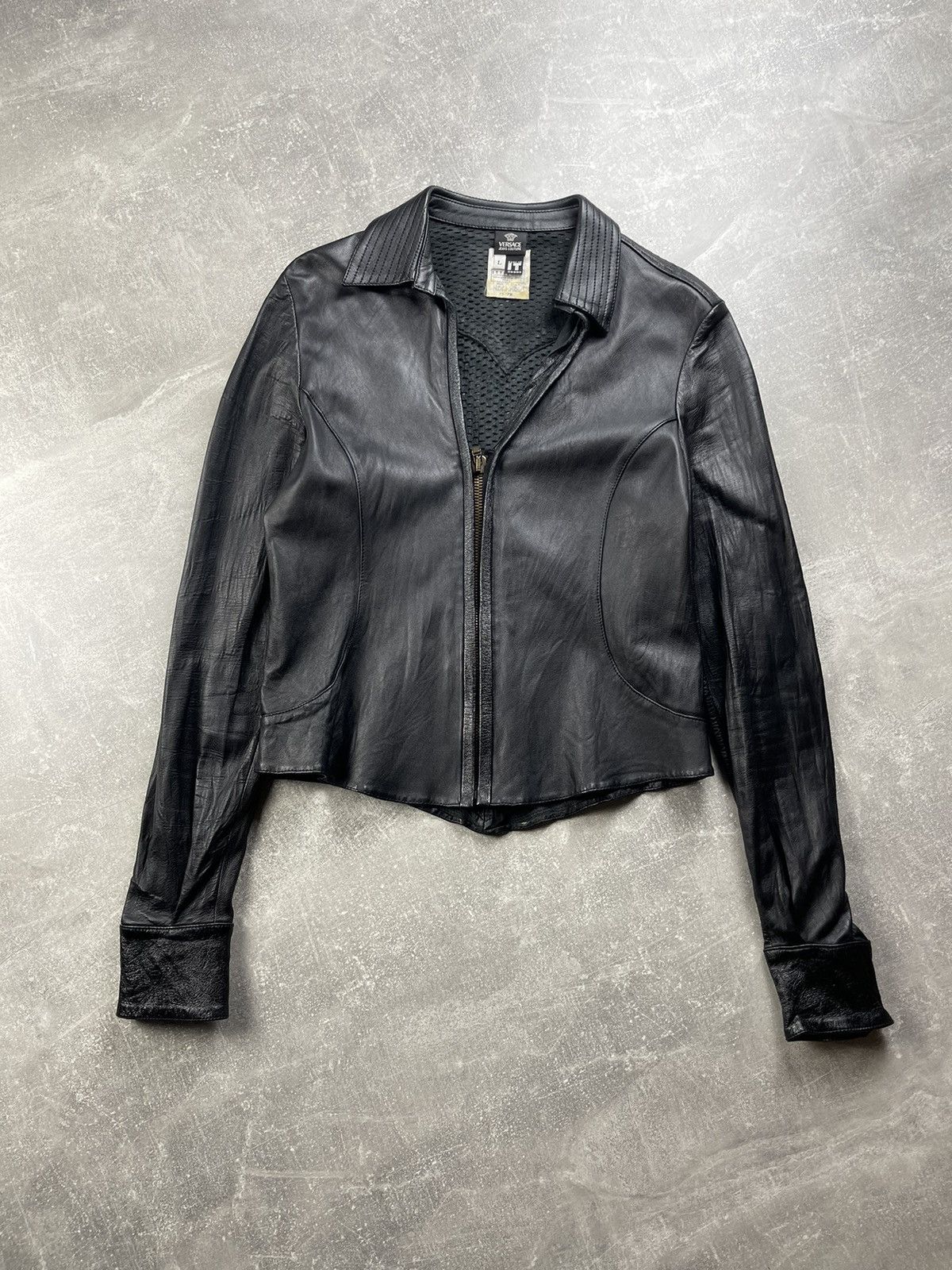 Versace Jeans Couture × Vintage Versace Leather Avant garde Black Slim Leather Jacket Size L / US 10 / IT 46 - 2 Thumbnail