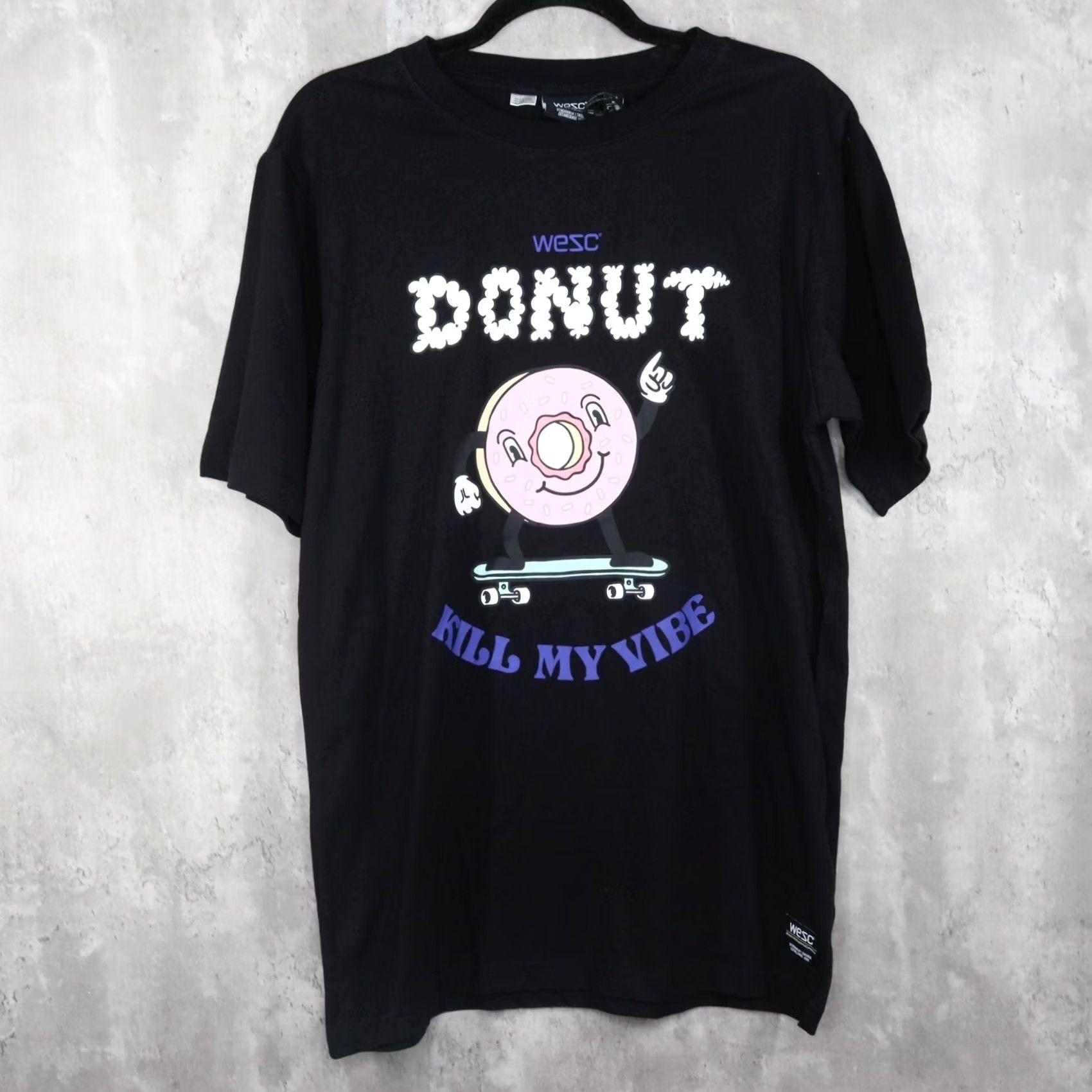 WeSC WeSC T Shirt Men’s Medium Women’s Large Burnout Tee Donut Kill My Vibe NWT Mens Womens Black Crew Neck Short Sleeve Graphic Print Cotton VINTAGE? Size M / US 6-8 / IT 42-44 - 2 Thumbnail
