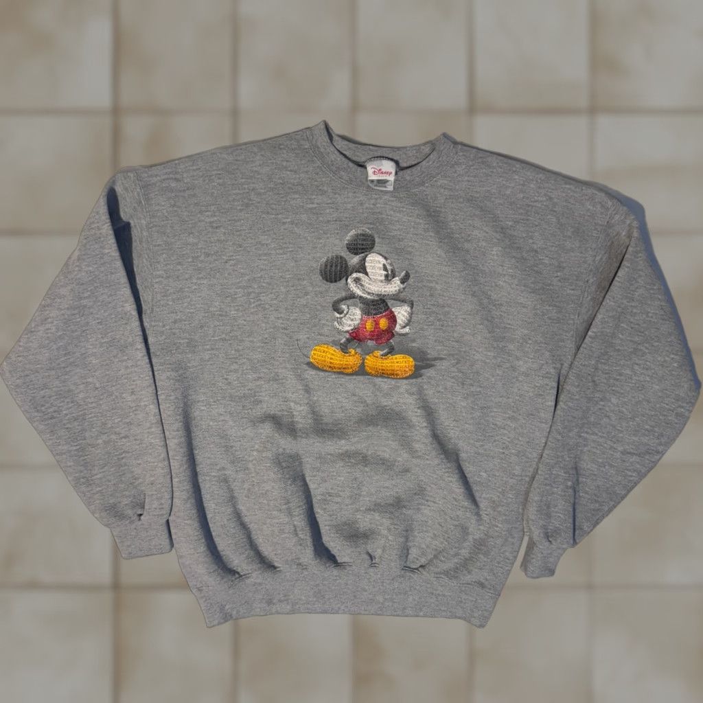 Disney VINTAGE Disney Mickey Mouse Sweatshirt XL Gray AOP Graphic Embroidered Logo Crew Neck Cotton Polyester Blend Fleece Unisex Adults 90s Pullover Size US XL / EU 56 / 4 - 1 Thumbnail