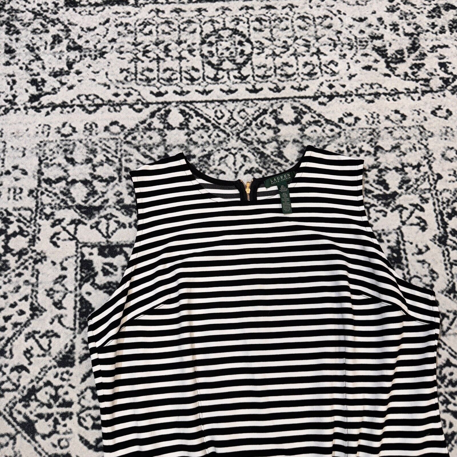 Ralph Lauren × Vintage Ralph Lauren White Black Viscose Striped Top Blouse Size 2XL Size US XXL / EU 58 / 5 - 4 Thumbnail