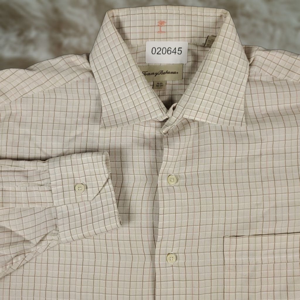 Tommy Bahama Tommy Bahama Shirt Dress Shirt Size 16.5 Beige Check Long Sleeve Button Up Casual Vintage No Size 42R - 1 Thumbnail