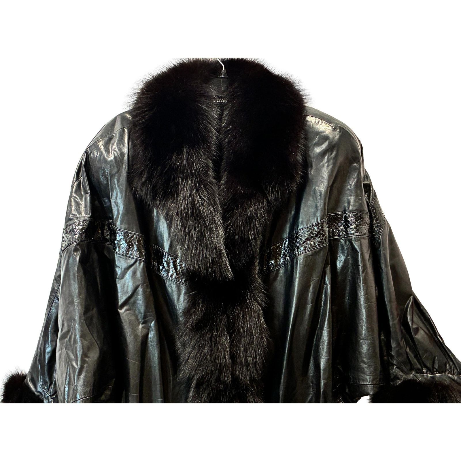 Genuine Leather 80s Leather & Fox Fur Full Length Coat w Genuine Snakeskin Size ONE SIZE - 5 Thumbnail