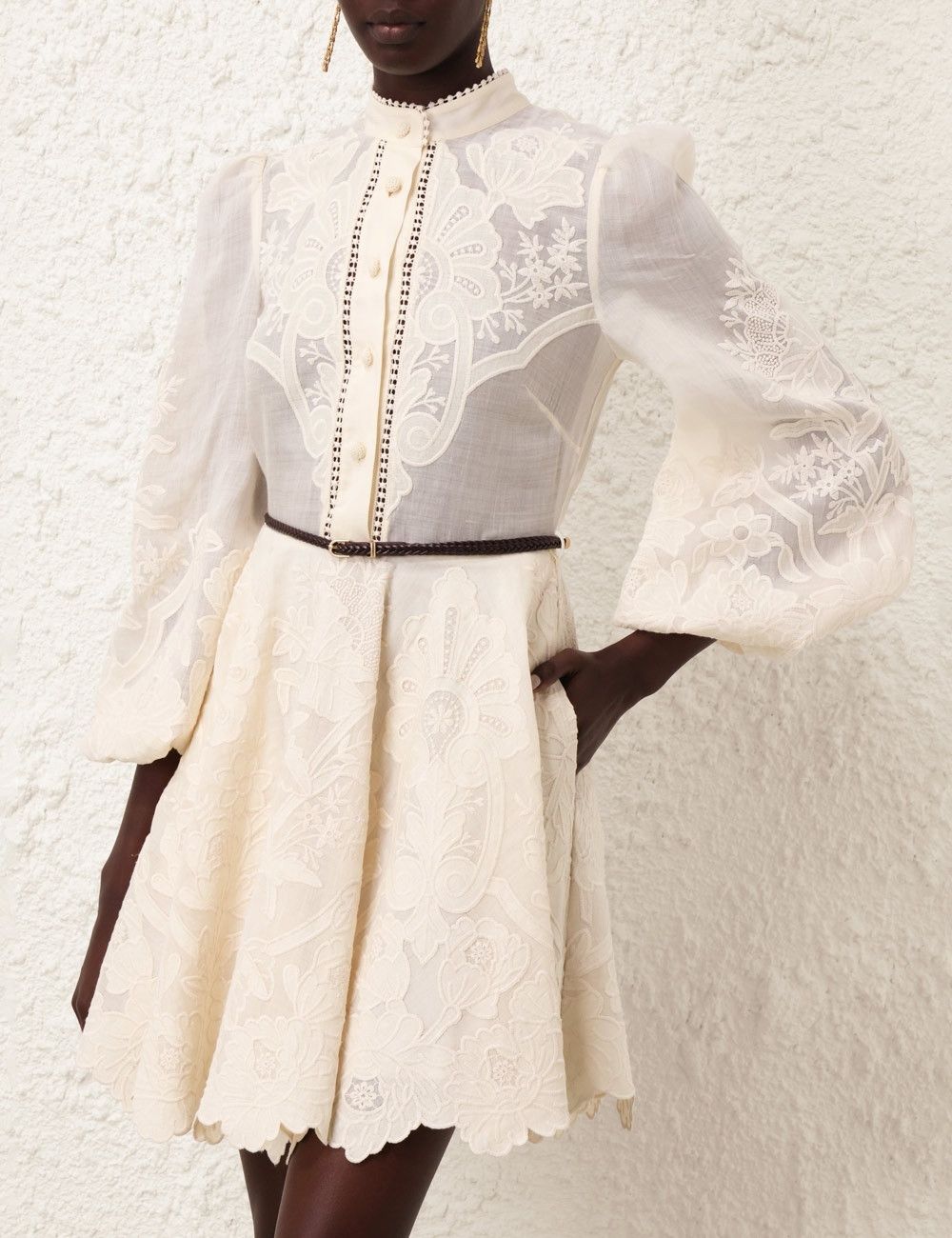 Zimmermann oc11z0525 Ottie Embroidered Mini Dress in Cream Size XS / US 0-2 / IT 36-38 - 3 Thumbnail