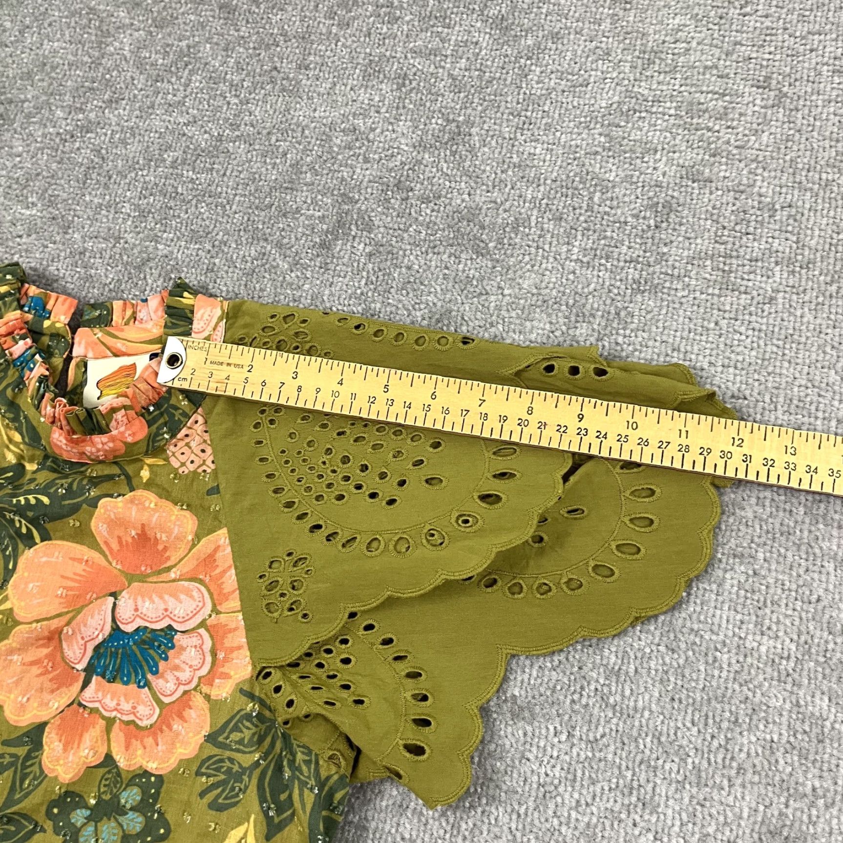 Farm Rio Farm Rio Anthropologie Blouse Womens 2XS 2XS Green Floral Eyelet Lace Boho Size XXS / US 00 / IT 34 - 6 Thumbnail
