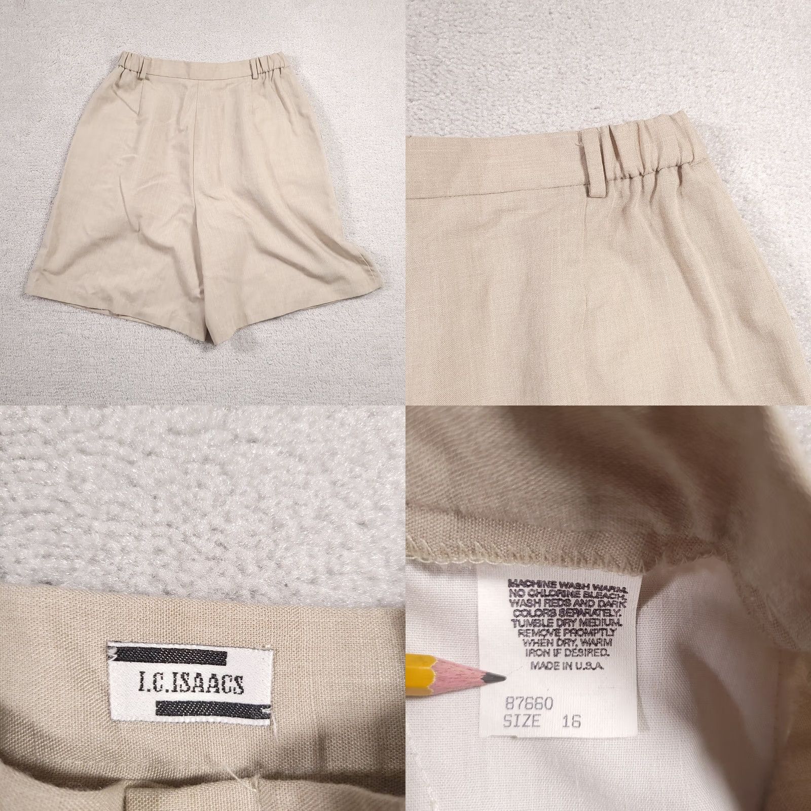Vintage VINTAGE IC Isaacs Mom Shorts Women's 16 Tab High Rise Elastic Waist Baggy Woven - Beige Cotton Secretar y/Geek Mens? Size 38" / US 16 / IT 52 - 8 Thumbnail