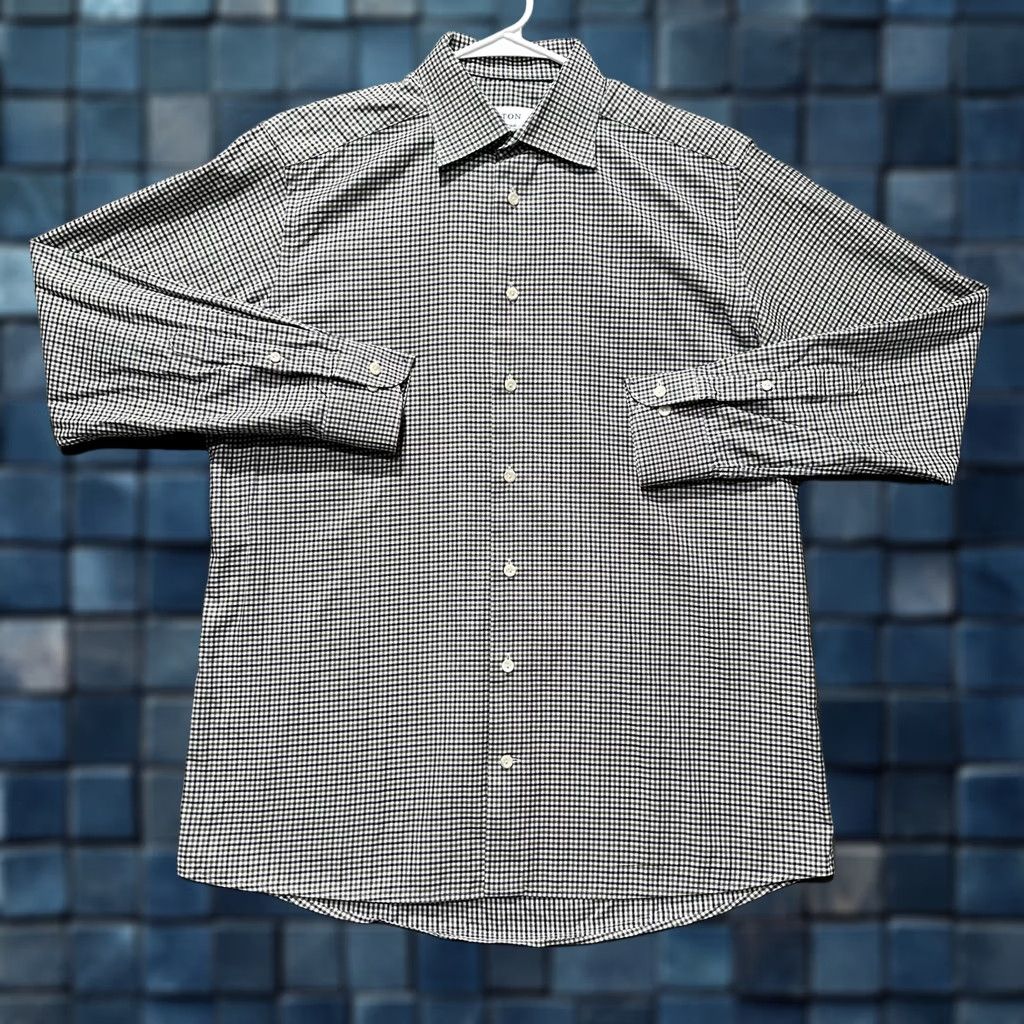 Eton Eton Shirt Mens L White/Blue/Green Gingham Plaid Long Sleeve Contemporary Size US L / EU 52-54 / 3 - 1 Thumbnail