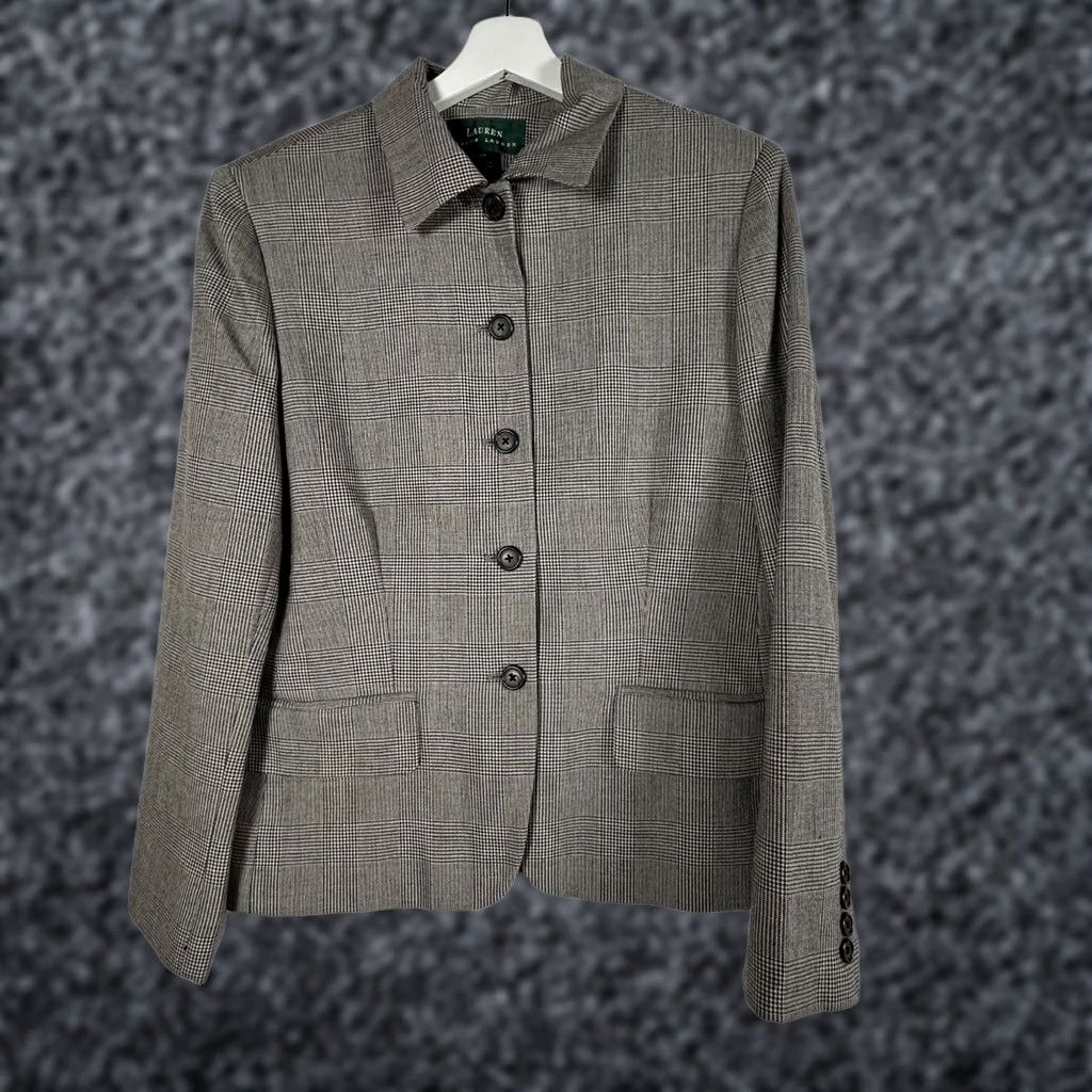 Ralph Lauren Lauren Ralph Lauren Women Wool Plaid Blazer Jacket Size 14 Single Breasted Black Size XL / US 12-14 / IT 48-50 - 1 Thumbnail
