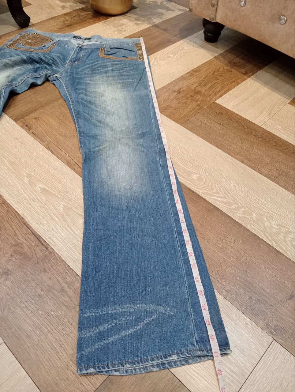 Japanese Brand ROOT THREE JAPAN BLUE WASHED FLARED DENIM JEANS Size US 34 / EU 50 - 17 Thumbnail