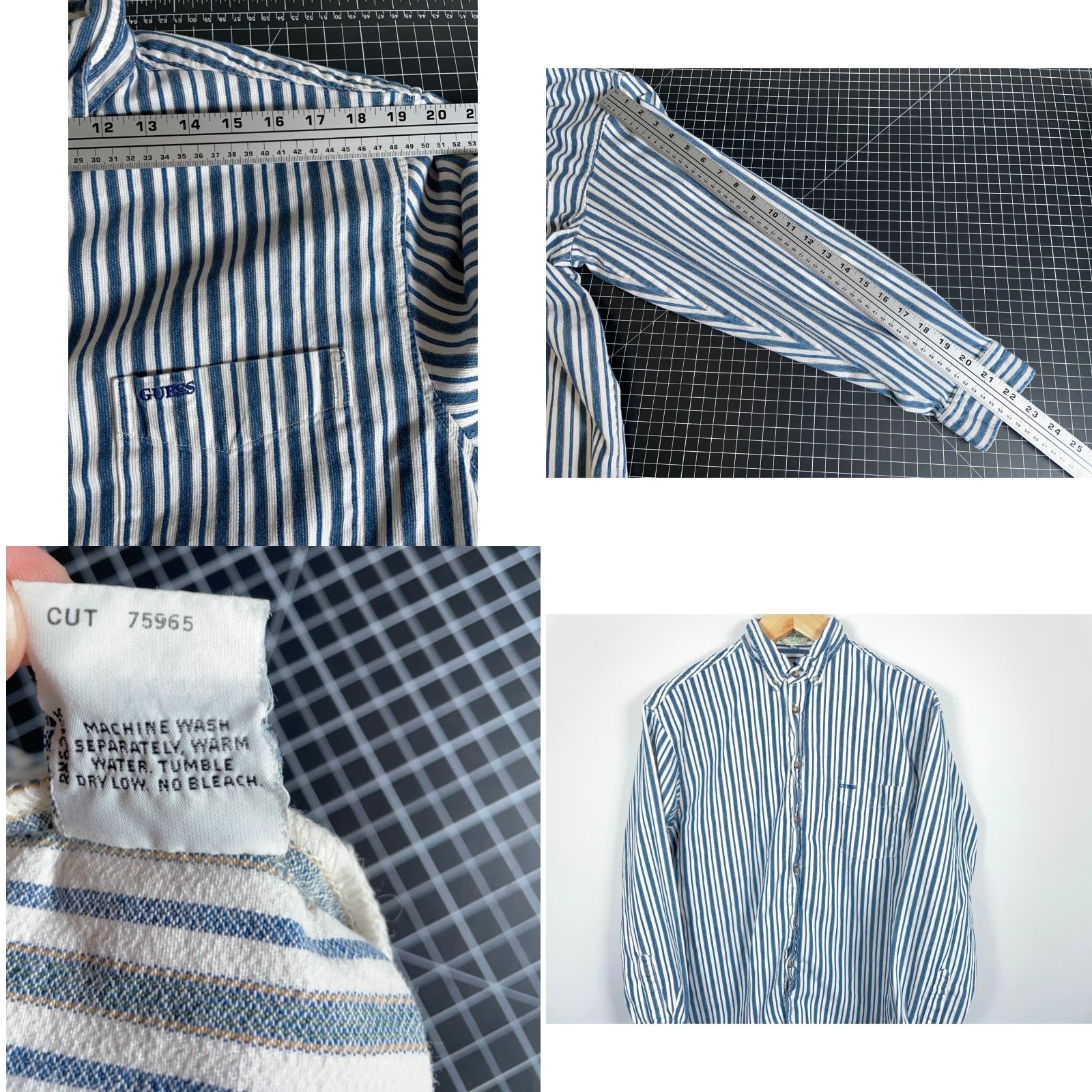 Guess VINTAGE GUESS Jeans Striped Long Sleeve Shirt Men's Medium Blue White Button-Down Collar 90s Casual USA Tag Mens Size US M / EU 48-50 / 2 - 8 Thumbnail
