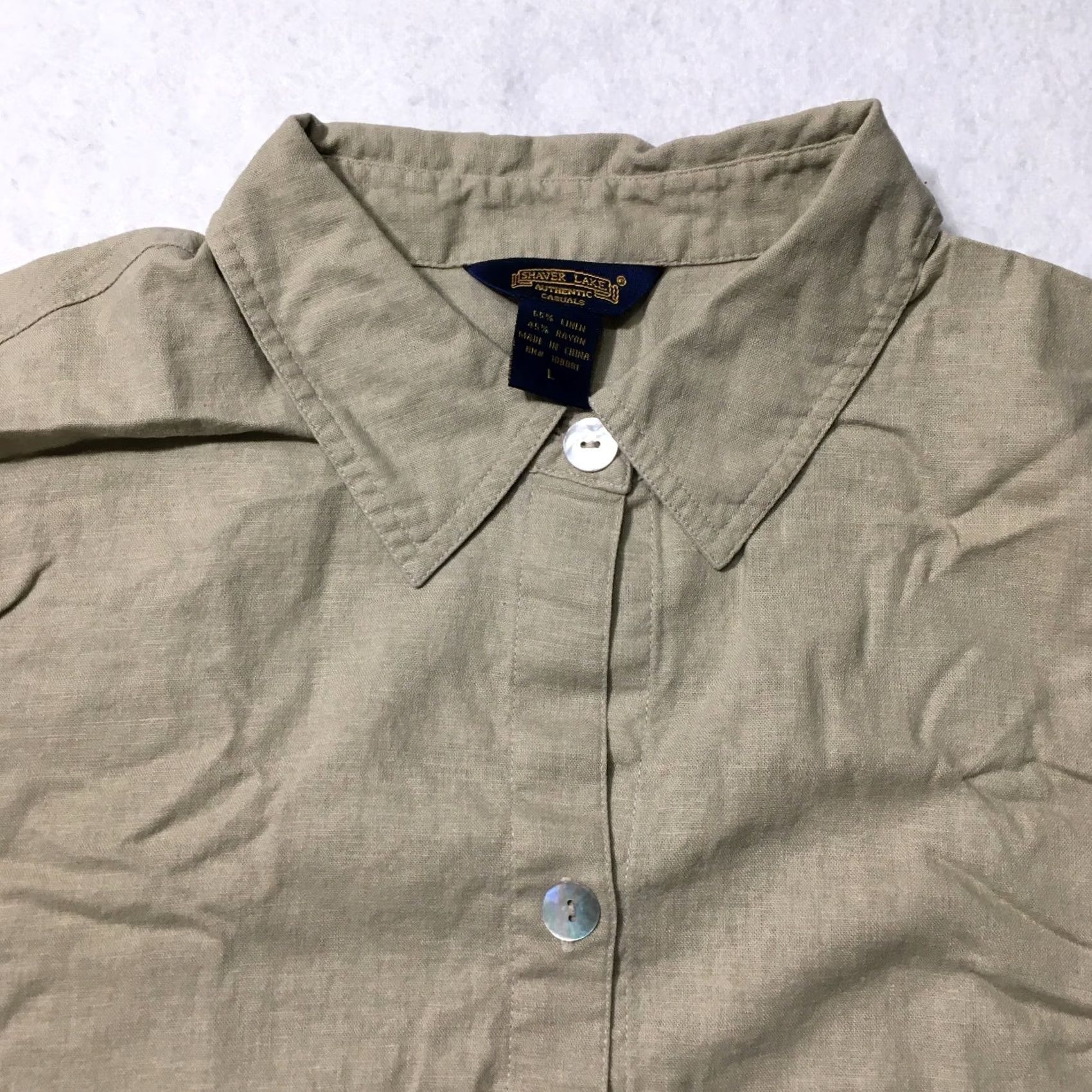 Vintage Shaver Lake Shirt Womens Large beige textured long sleeve Size L / US 10 / IT 46 - 3 Thumbnail