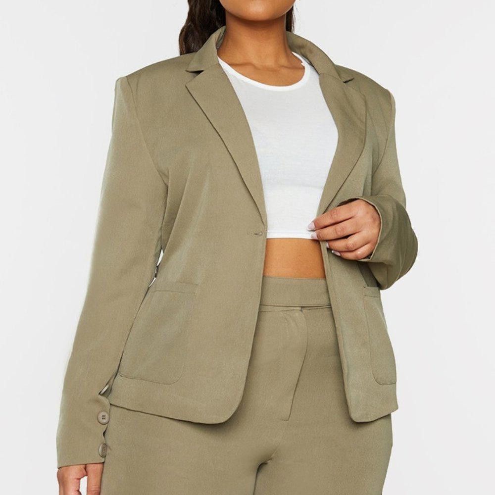 Designer Prettylittlething l NWT Khaki Front Tie Blazer Size 26 Size 4XL / US 24-26 - 10 Thumbnail