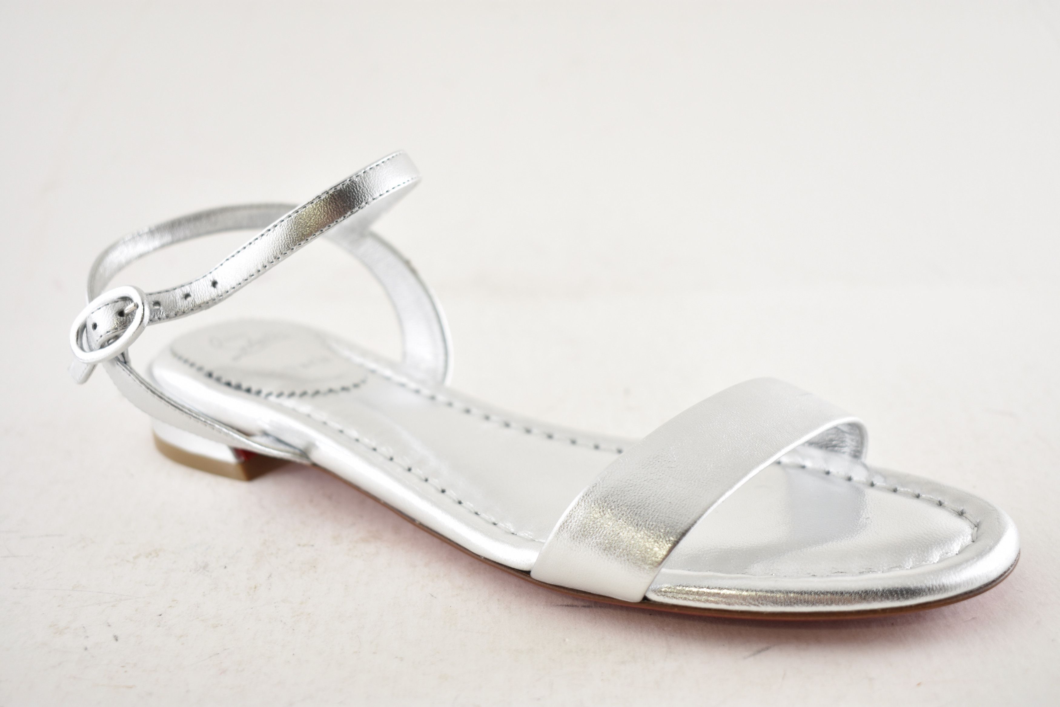 Christian Louboutin Sweet Jane Sandal Flat Silver Nappa Leather Ankle Strap 40.5 Size US 10.5 / IT 40.5 - 4 Thumbnail