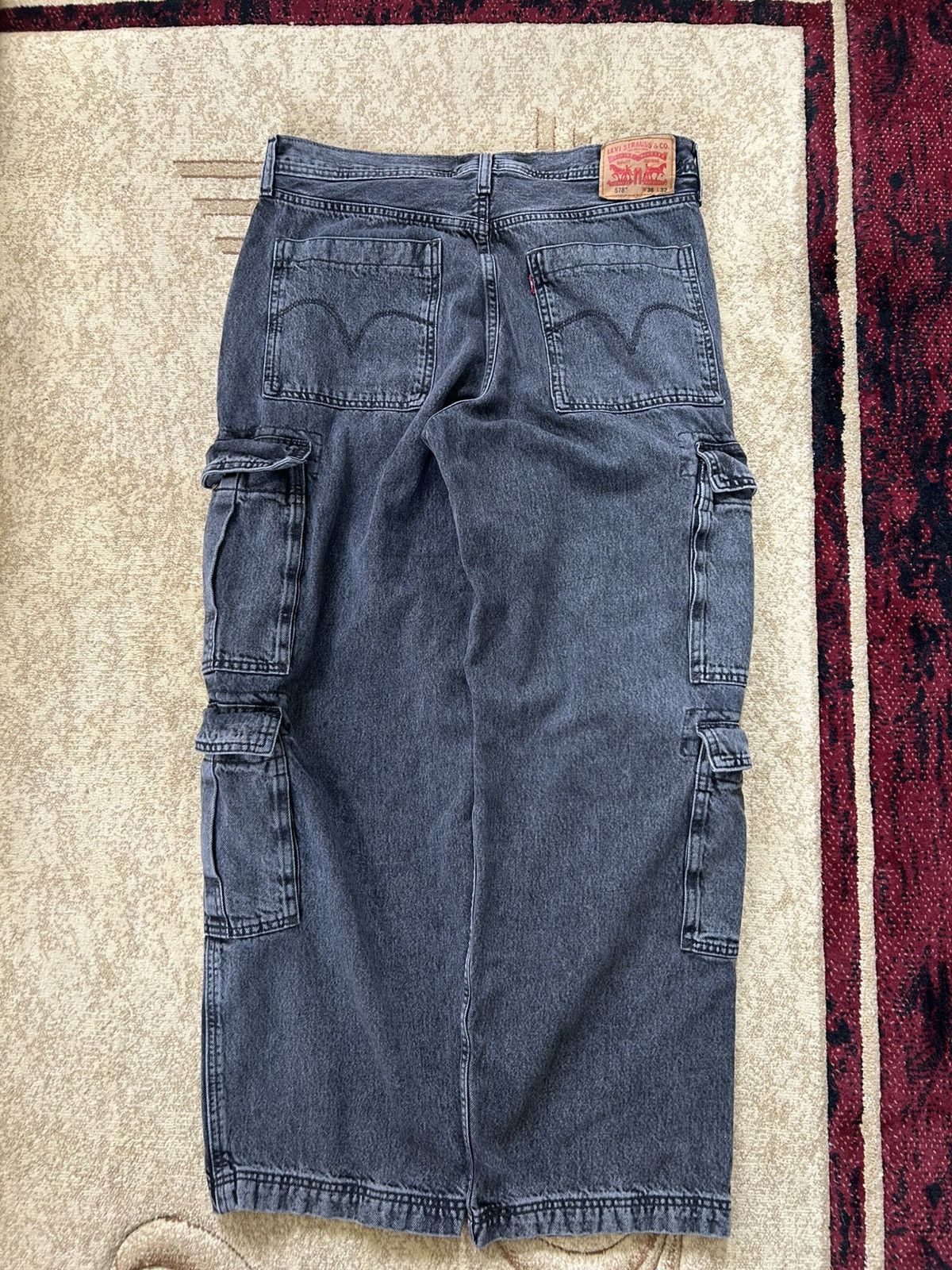 Levi's Levis 578 Faded Black Baggy Cargo Denim Jeans Size US 36 / EU 52 - 2 Thumbnail