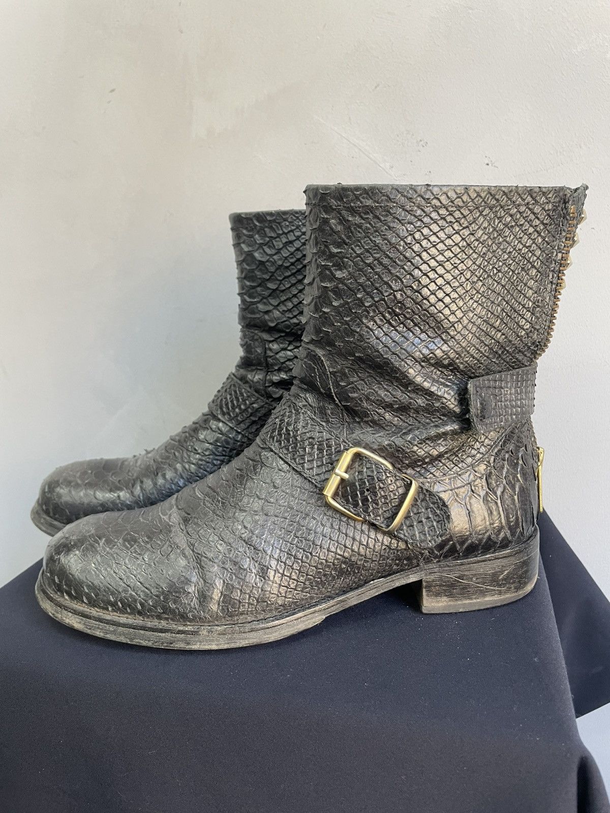 Hedi Slimane Studded python leather snake avant garde boots y2k guidi Size US 7.5 / EU 40-41 - 8 Thumbnail