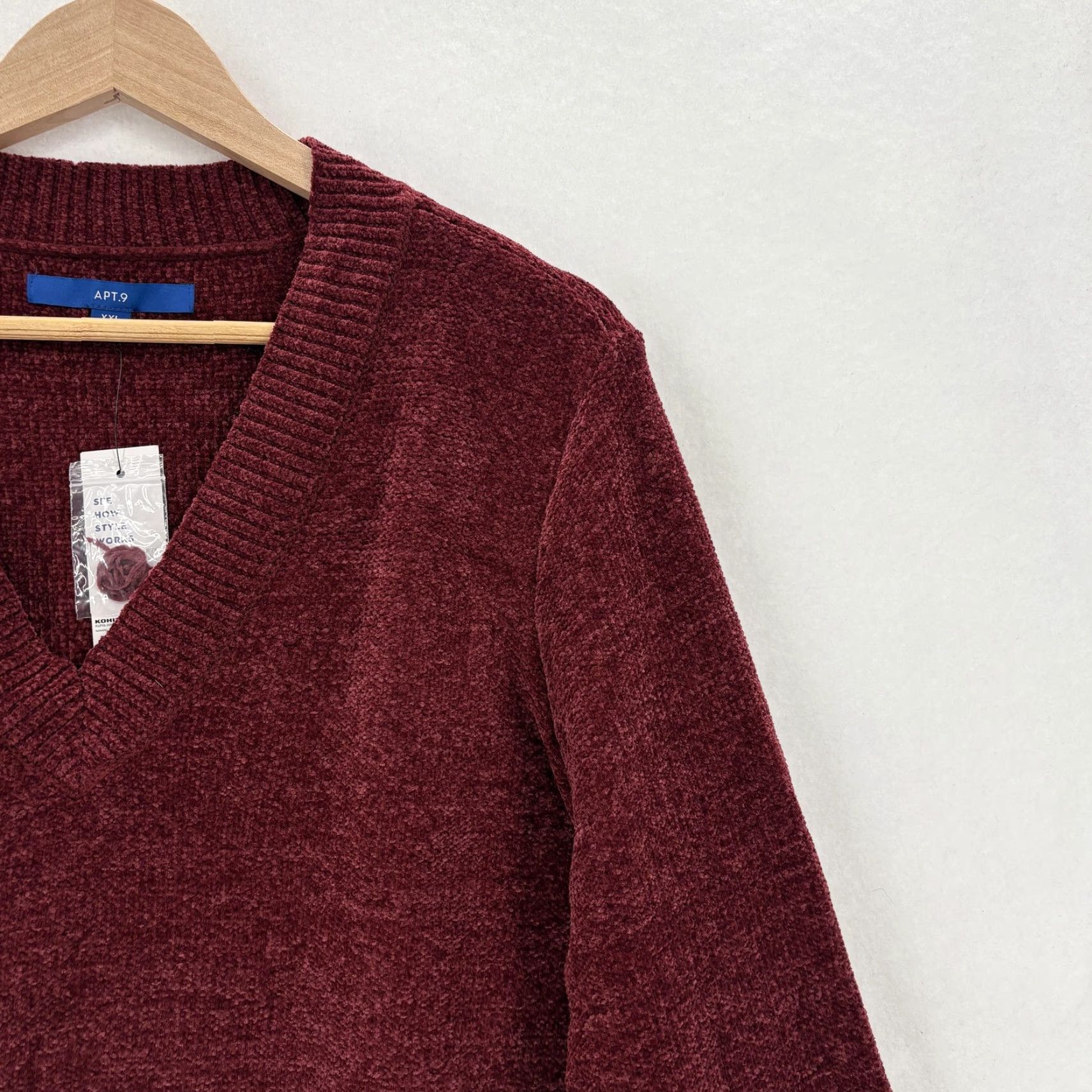 Apt. 9 Apt. 9 Sweater Tunic Womens XXL Red Chenille V Neck Long Sleeve Soft Knit NWT Size XXL / US 16-18 / IT 52-54 - 2 Thumbnail