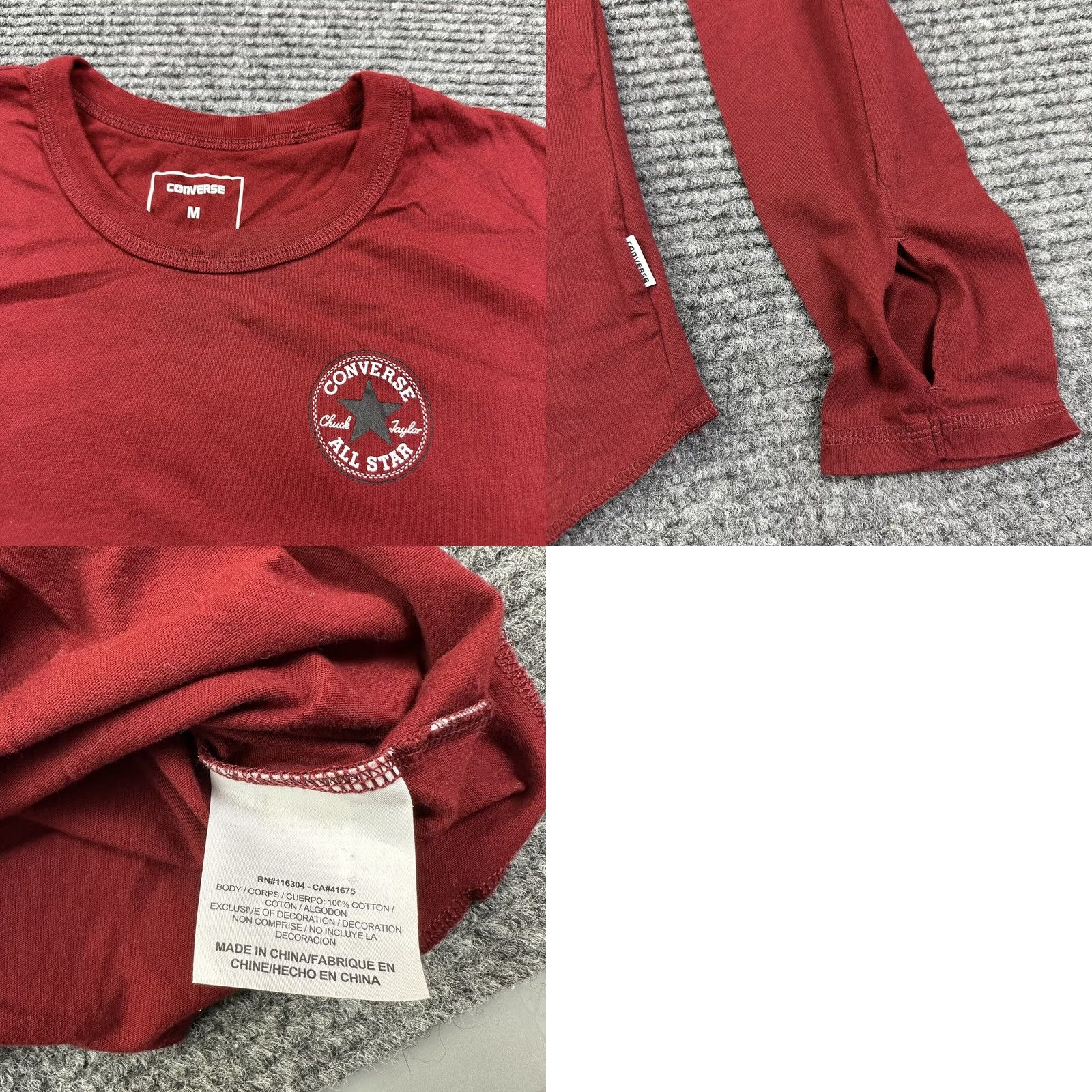 Converse Converse Logo Graphic Modern Shirt Juniors M Long Sleeve Red Cotton 100% Stretch Fit Womens Size M / US 6-8 / IT 42-44 - 8 Thumbnail