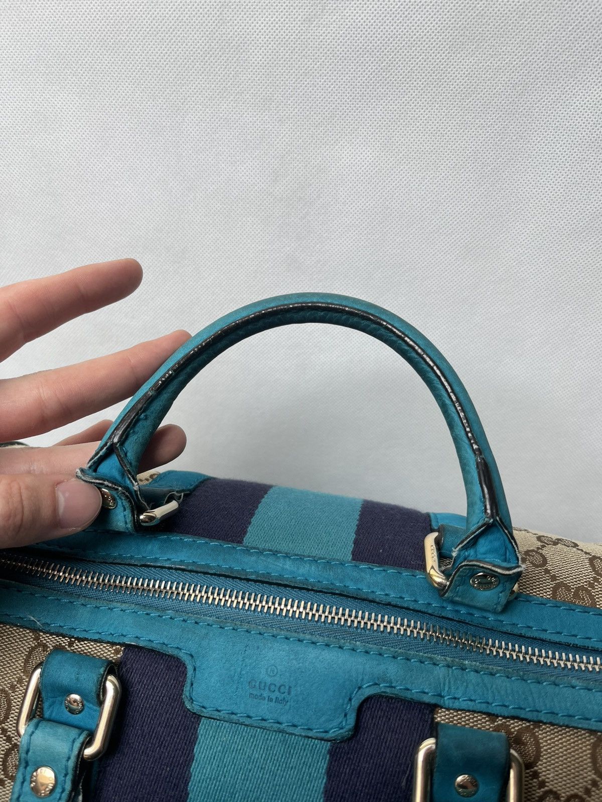 Gucci Vintage Gucci Web Boston GG canvas stripe shoulder handbag Size ONE SIZE - 4 Thumbnail