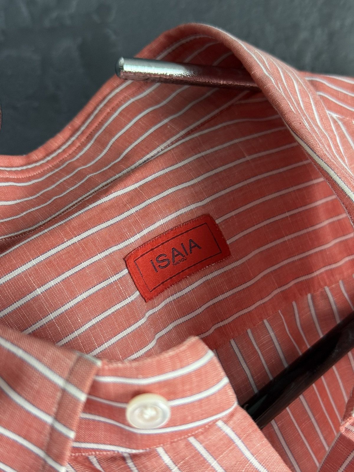 Isaia Mens Isaia Multi Striped Coton / Linen Shirt Multi Size US M / EU 48-50 / 2 - 8 Thumbnail