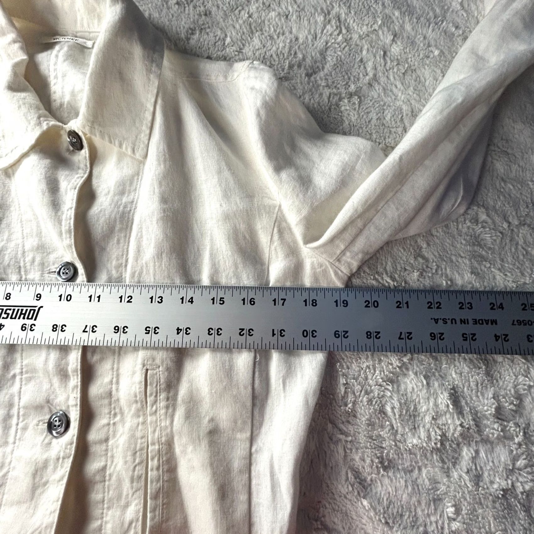 Vintage Victoire Womens 100% Linen Button Front Basic Jacket Size 38 Ivory Long Sleeve Size XS / US 0-2 / IT 36-38 - 7 Thumbnail