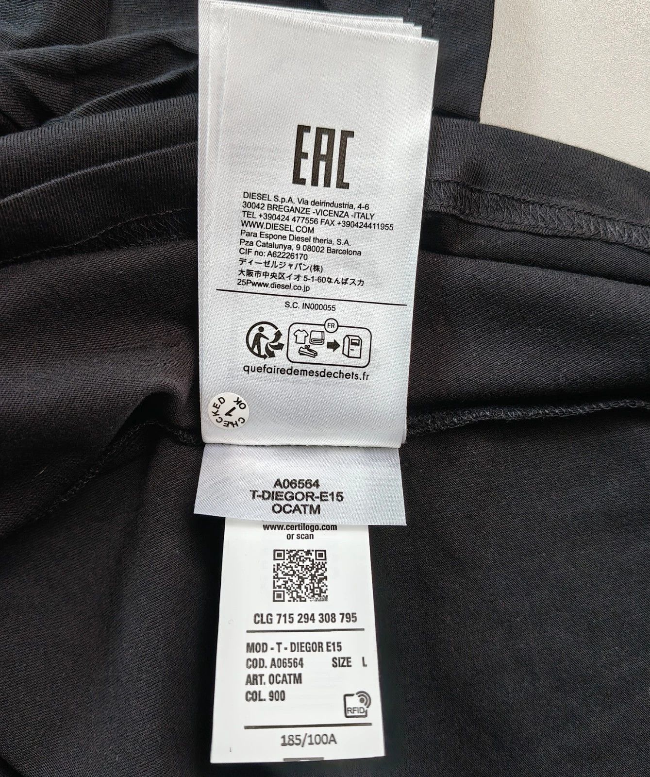 Diesel DIESEL Black T-Shirt With Logo Patch T 4128 Size US L / EU 52-54 / 3 - 9 Thumbnail