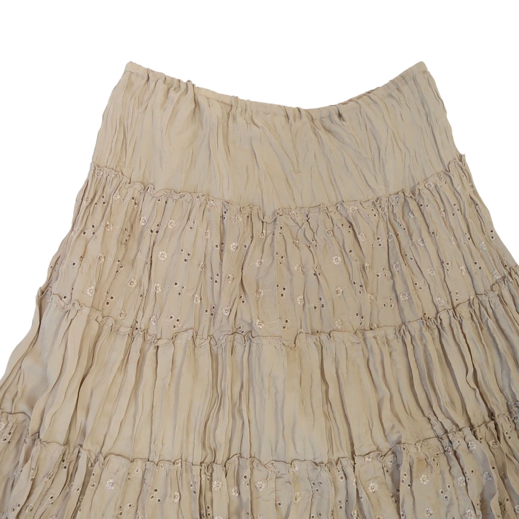 Vintage VINTAGE Allison Taylor Tan Eyelet Tiered Midi Peasant Skirt L Women Midi Bohemian 90s P e a s a n t Size 36" / US 14 / IT 50 - 2 Thumbnail