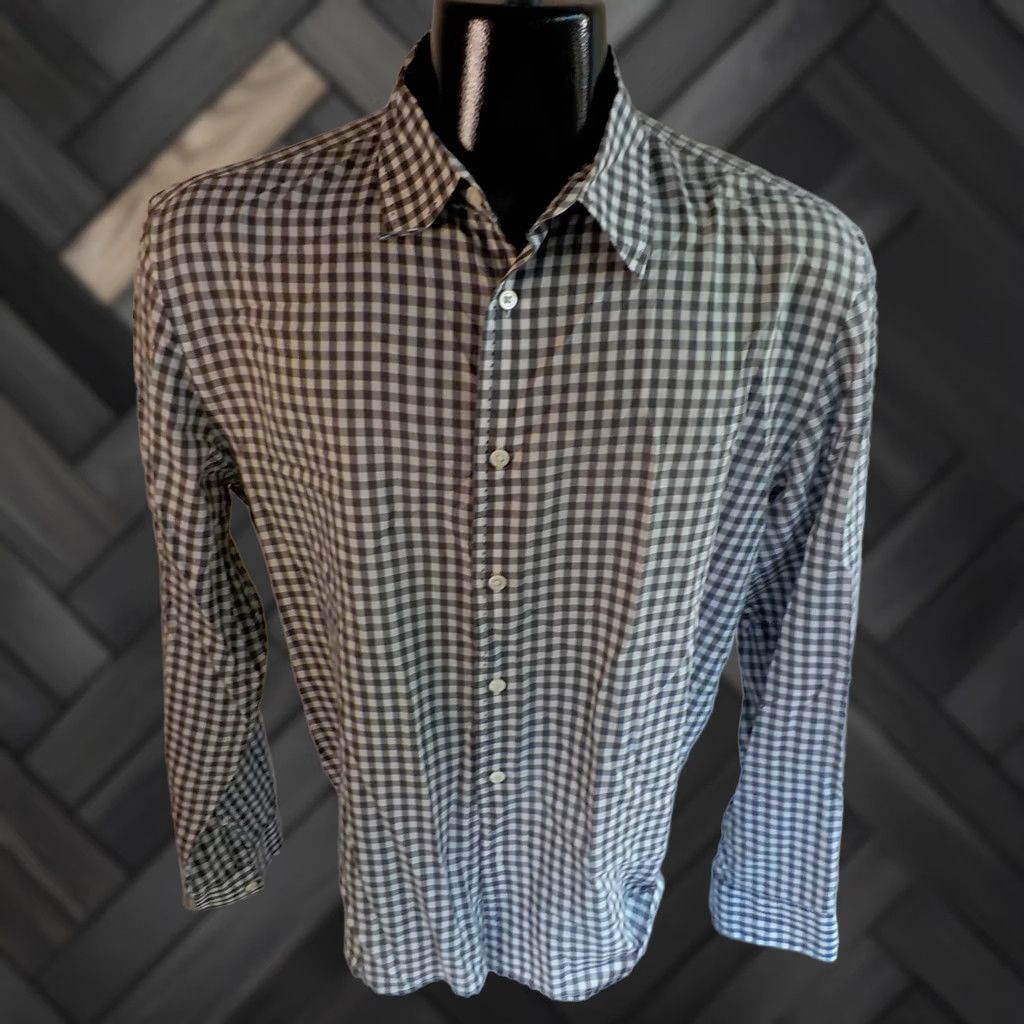 John Varvatos John Varvatos Checked Print Button Front Shirt SZ L White/Gray Mens Shirt Size US L / EU 52-54 / 3 - 1 Thumbnail