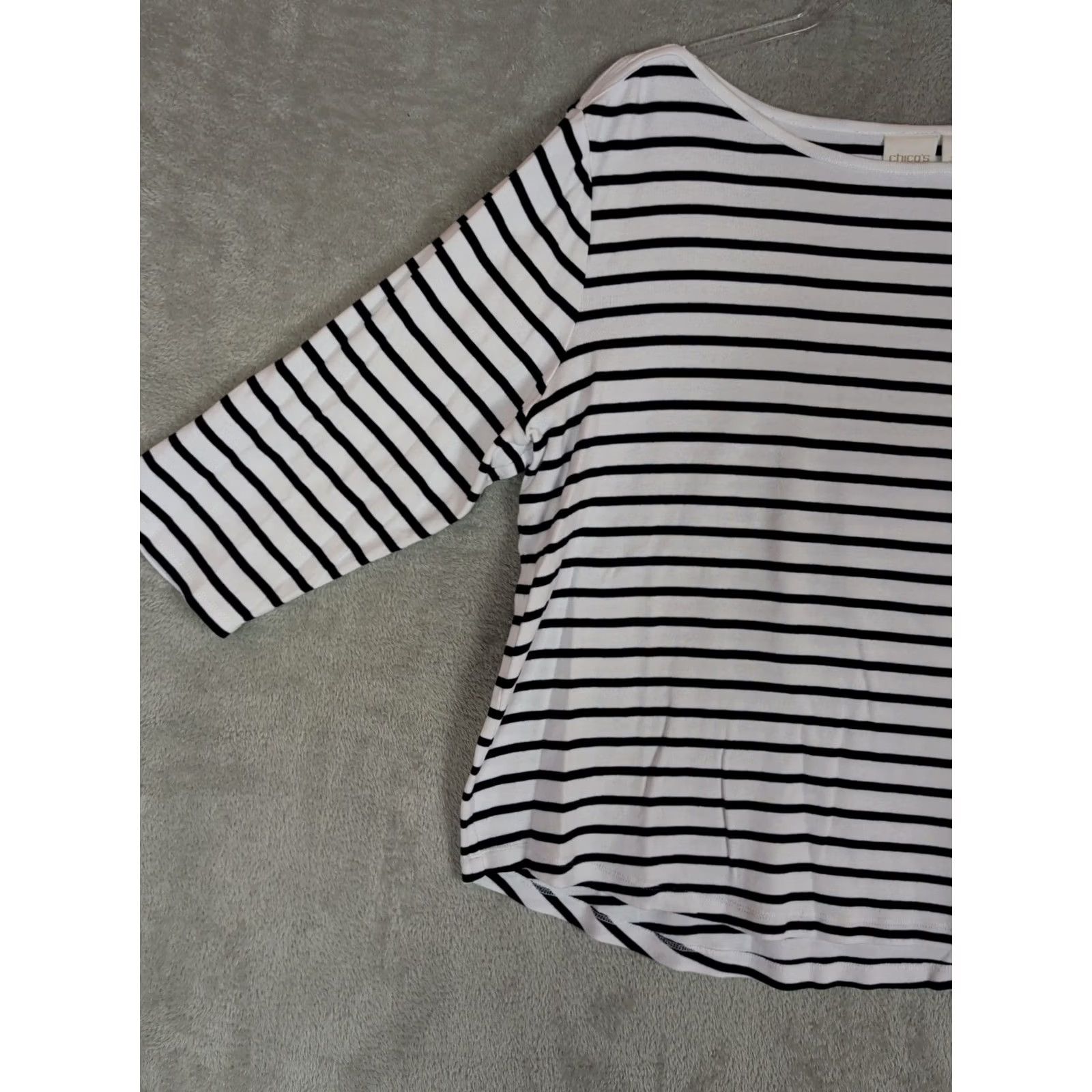 Vintage Chicos Top Womens XL Blue White Stripe 3/4 Sleeve Pullover Nautical Beachy Size XL / US 12-14 / IT 48-50 - 2 Thumbnail
