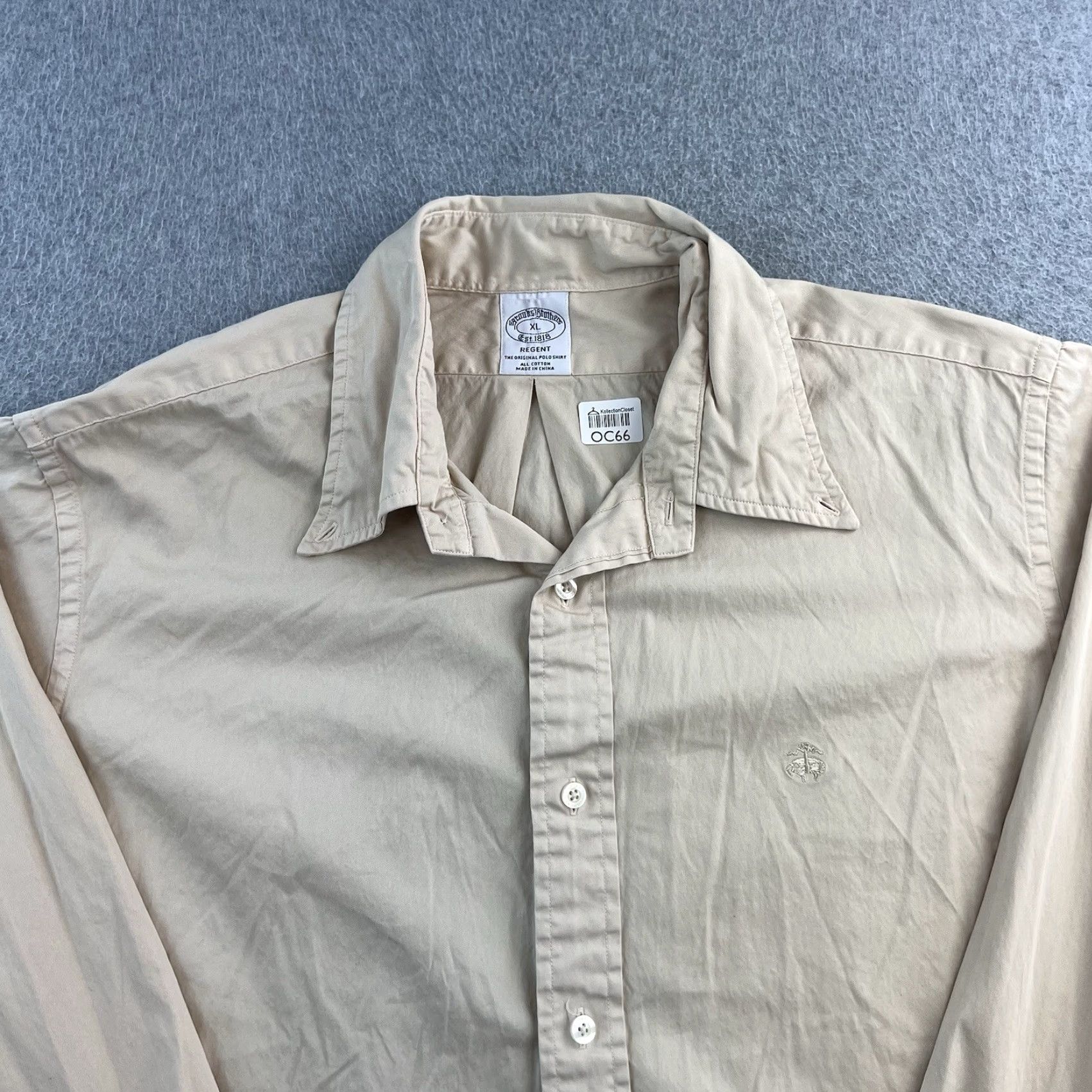 Brooks Brothers Brooks Brothers Regent Dress Shirt Mens XL Beige Long Sleeve Button Up Adult Size 46R - 5 Thumbnail