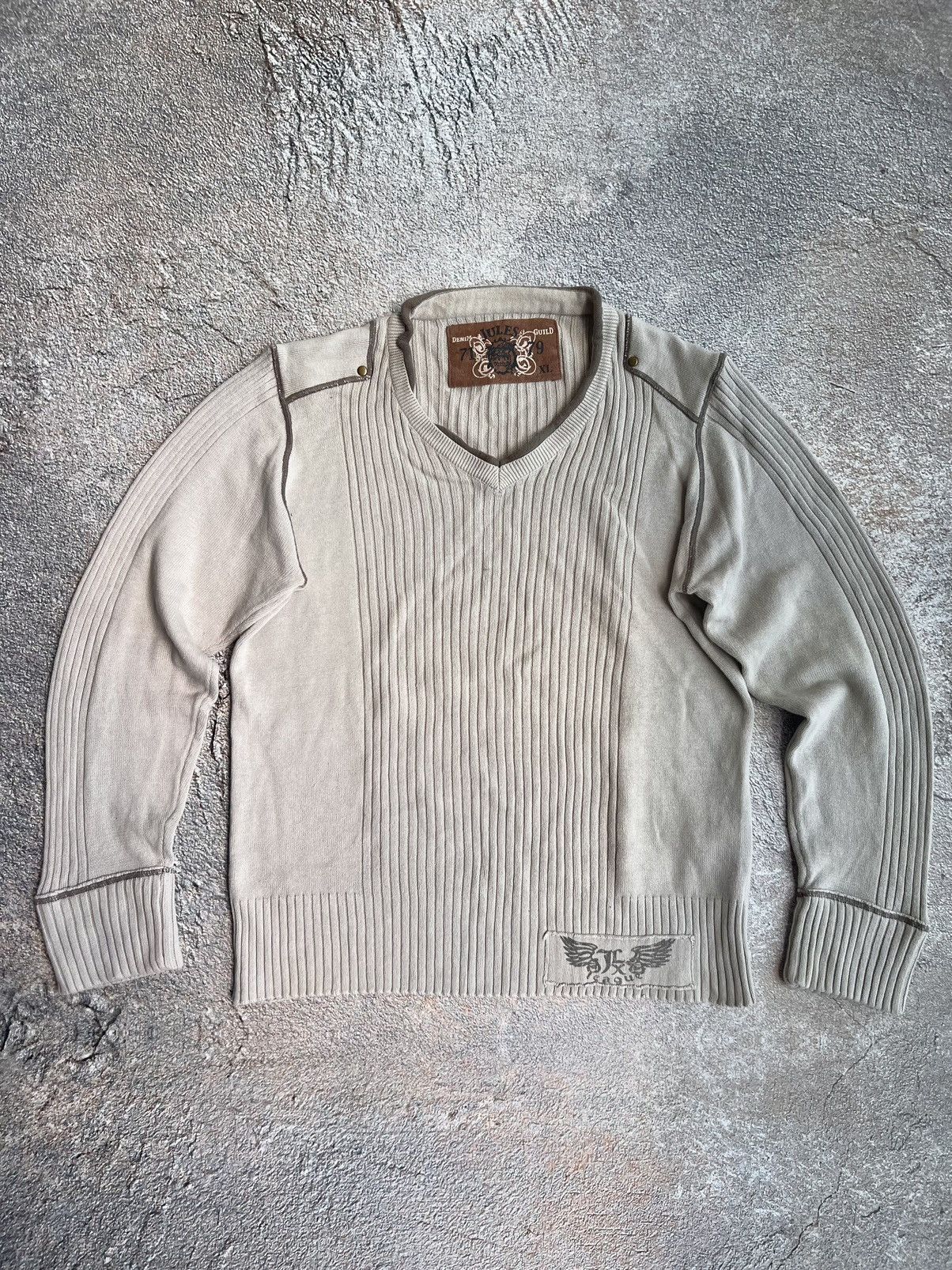 Pre-owned Archival Clothing Y2k Archival Japan Style Ribbed Knit Sweater In Beige