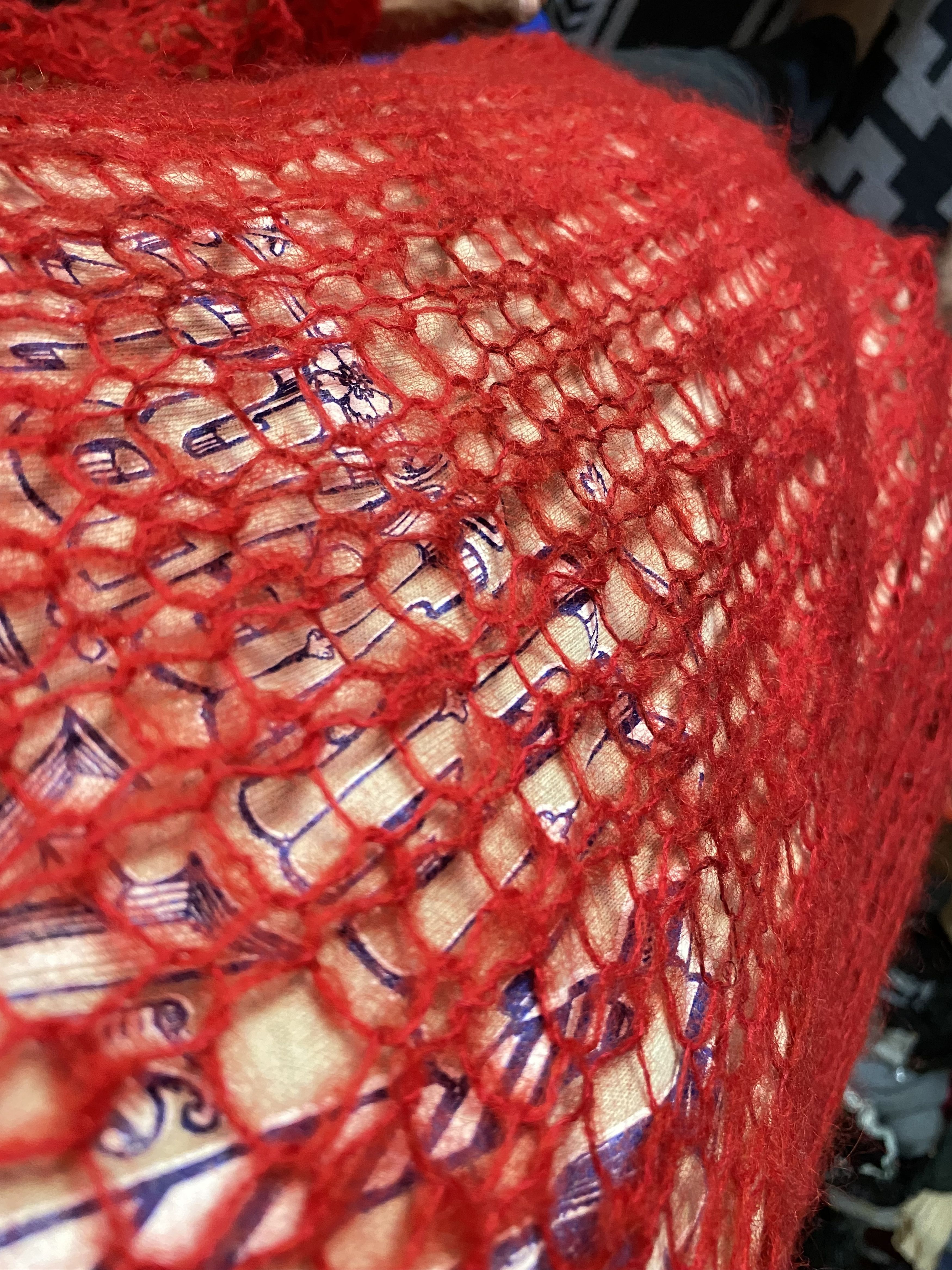 If Six Was Nine × Japanese Brand × Le Grande Bleu (L.G.B.) Japanese cdg style dmx mohair red hand knit Size US L / EU 52-54 / 3 - 9 Thumbnail