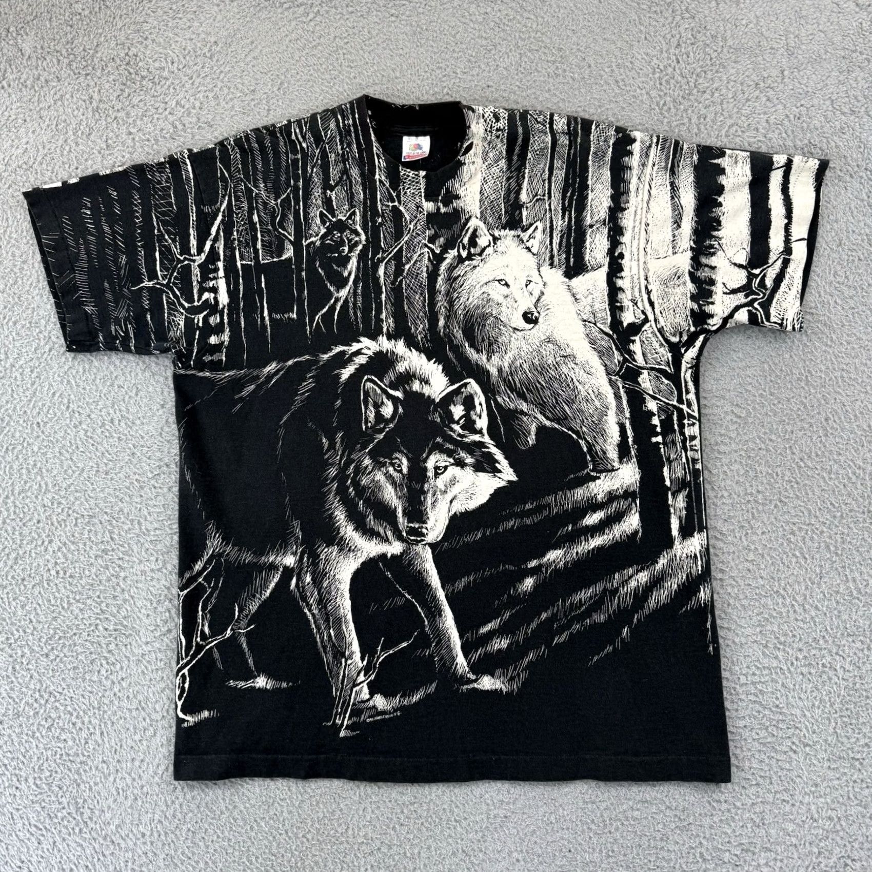 Fruit Of The Loom VINTAGE Fruit of the Loom Shirt Mens XL Black Wolf Nature 90s Short Sleeve USA Size US XL / EU 56 / 4 - 2 Thumbnail