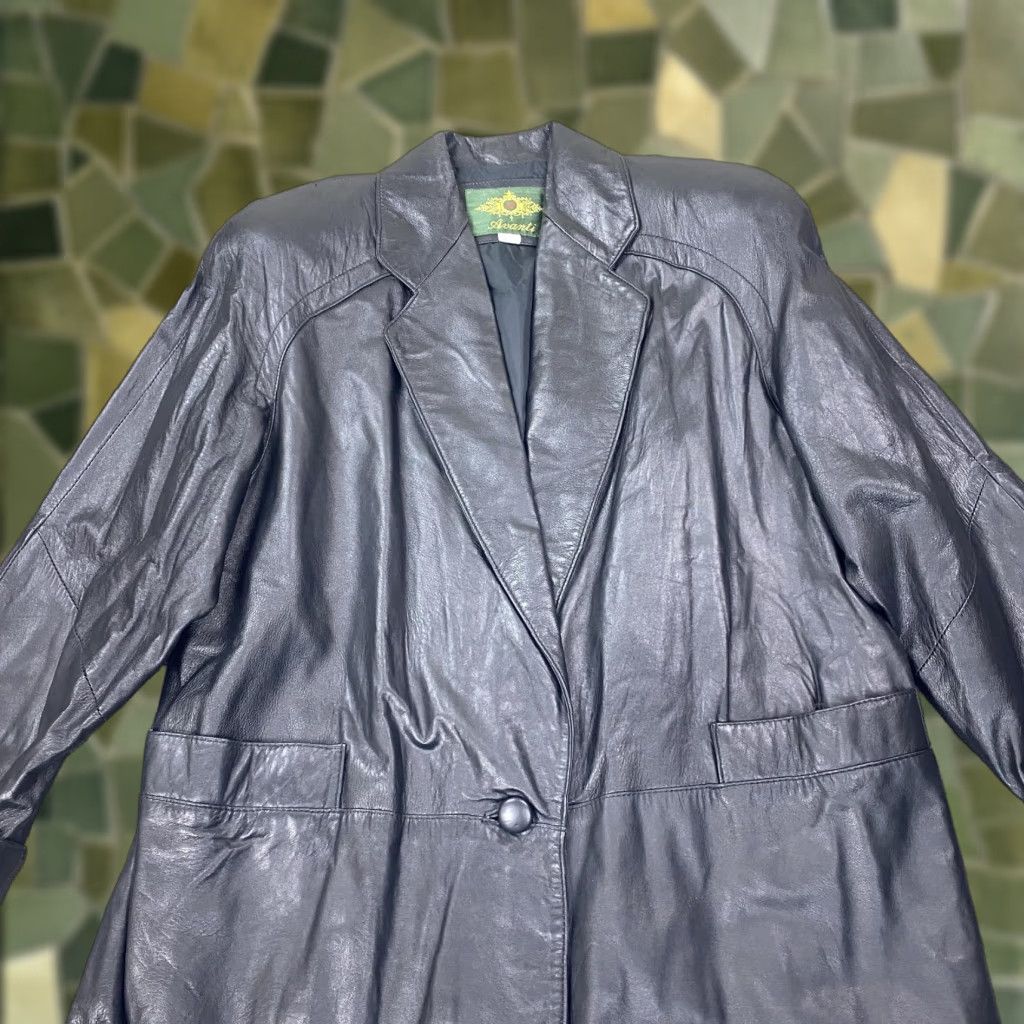 Vintage VINTAGE Avanti Leather Coat Womens Large Black Long Overcoat 80s Shoulder Pads Size L / US 10 / IT 46 - 1 Thumbnail