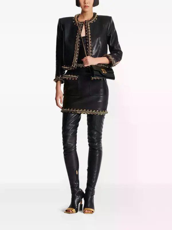 Balmain o1s1wg111225 Chain-Detail Mini Skirt in Black Size 26" / US 2 / IT 38 - 2 Thumbnail