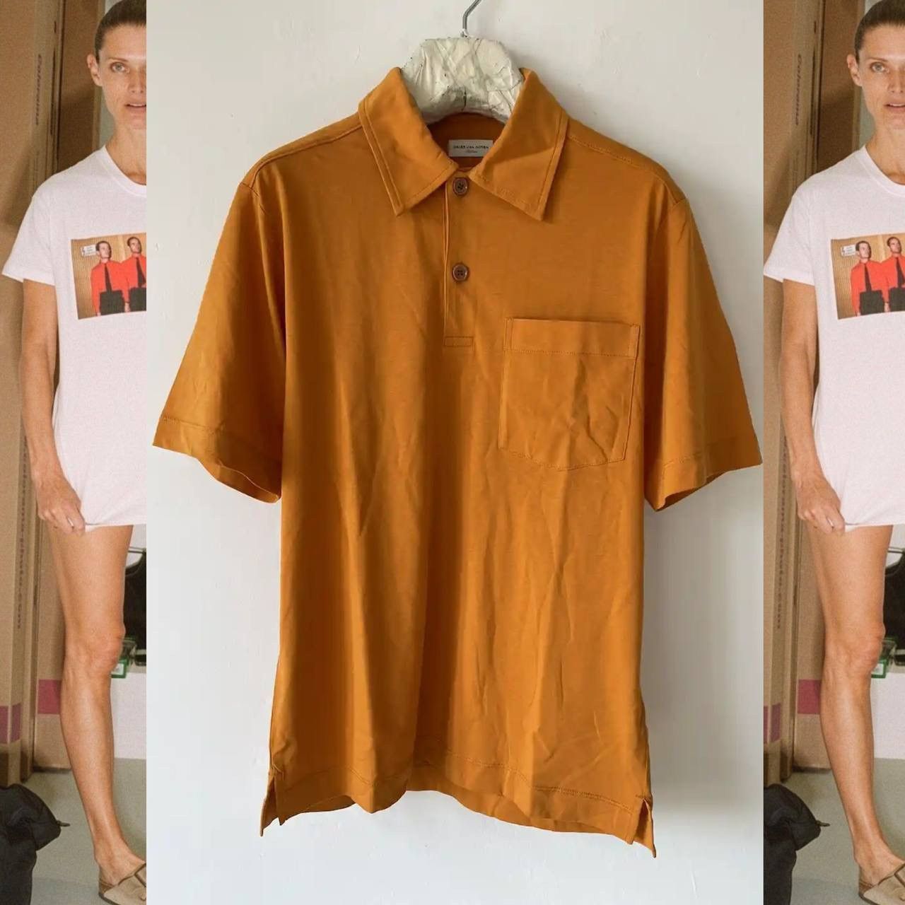 Dries Van Noten orange cotton jersey polo
