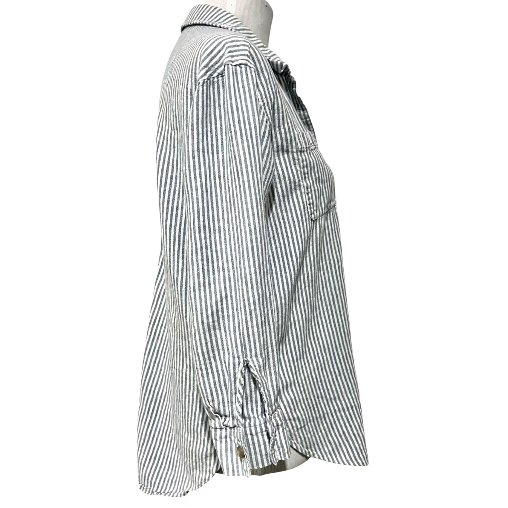 Vintage Calia Womens Linen Blend Long Sleeve Shirt Blue Pinstripe Sz M Euro Summer Shirt Button-Up Womens Size M / US 6-8 / IT 42-44 - 5 Thumbnail