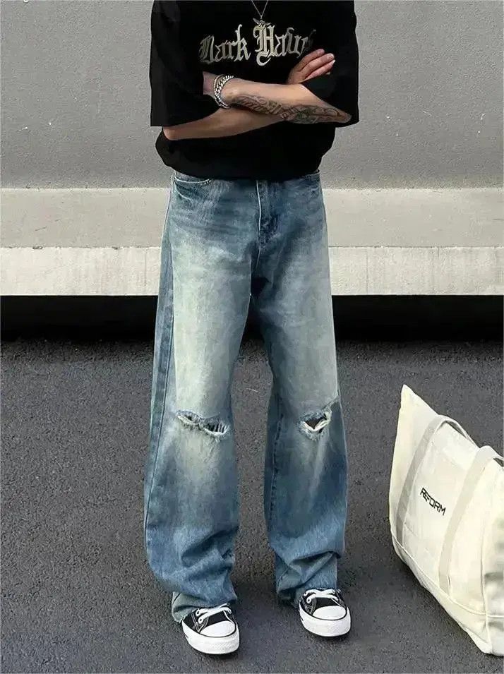 Japanese Brand Straight and loose ripped jeans Size US 32 / EU 48 - 3 Thumbnail