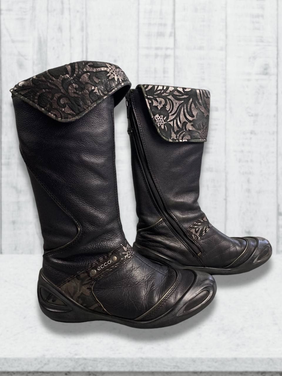 Vintage Black Leather Ecco High Zip Avant Garde Racing Boots Shoes Size US 7 / IT 37 - 1 Thumbnail