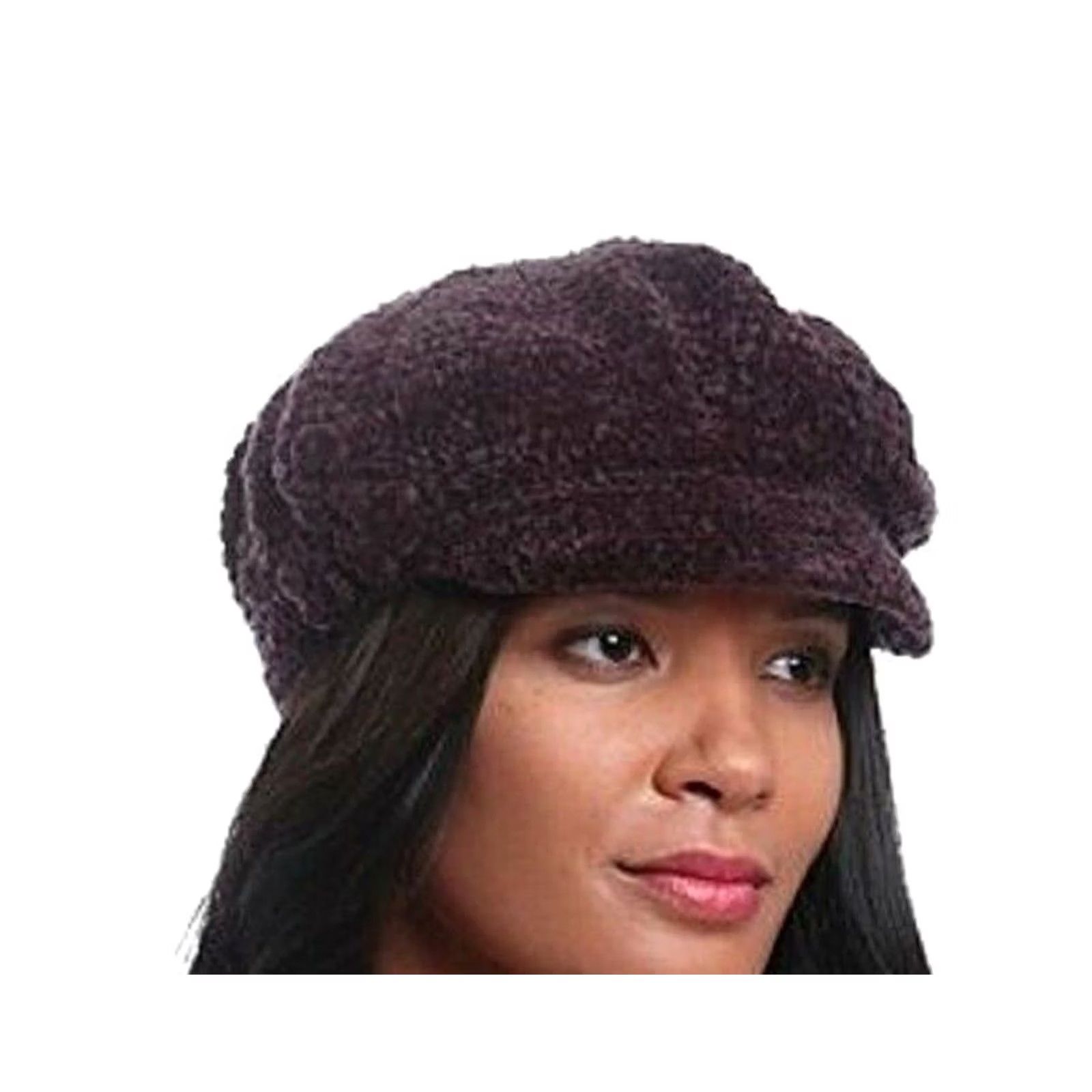 Vintage VINTAGE August Accessories Newsboy/Cabbie Brown One Size Womens Brown Flower Detail Chunky Knit Newsboy Cap Size ONE SIZE - 3 Thumbnail