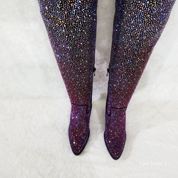 Other Country Glam Iridescent Ombre Rhinestone OTK Thigh High Cowg Size US 9 / IT 39 - 5 Thumbnail