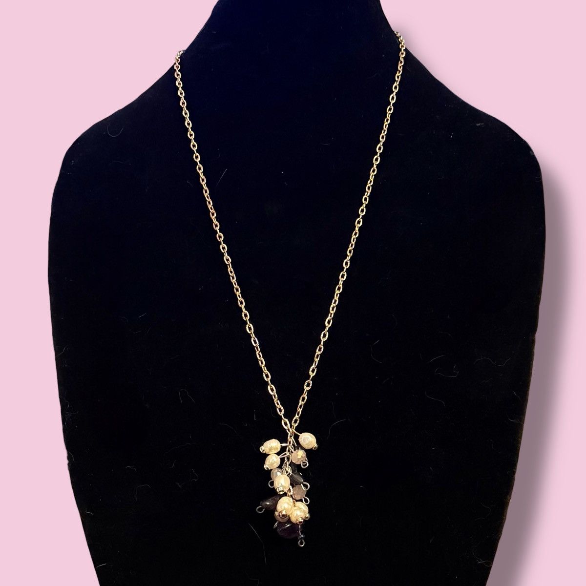 Vintage Vintage long gold pearls & purple polished stones necklace Size ONE SIZE - 1 Thumbnail