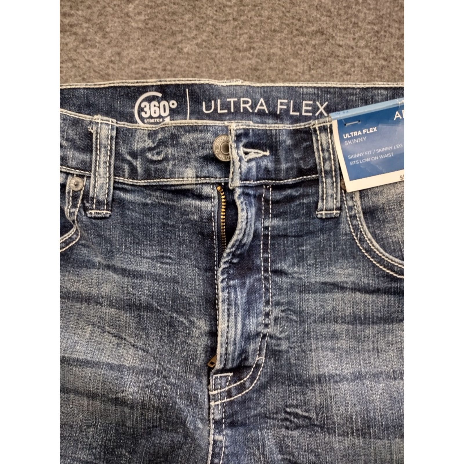 Vintage Arizona Jeans Skinny Jeans Dark Crackle Wash 32 Arizona Ultra Flex 360 Women's Ankle Zipper 5-Pocket Denim Folded with Zipper Whiskered Buttons Size 24" / US 00 / IT 34 - 3 Thumbnail