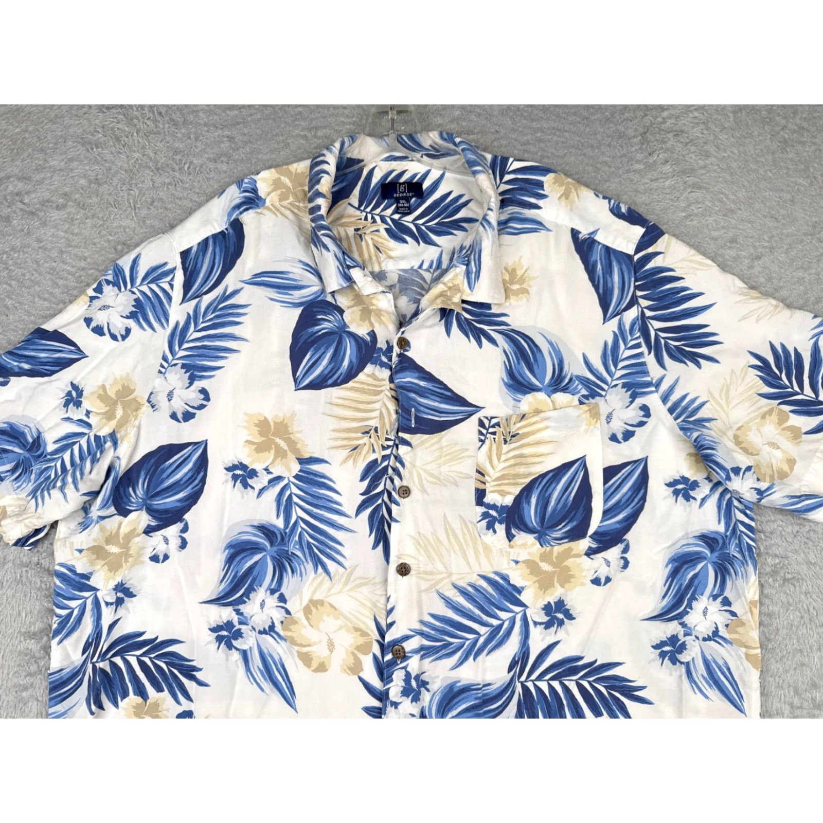 George George Hawaiian Shirt Men 3XL Blue Floral Button-Up Rayon Short Sleeve Size US XXL / EU 58 / 5 - 4 Thumbnail