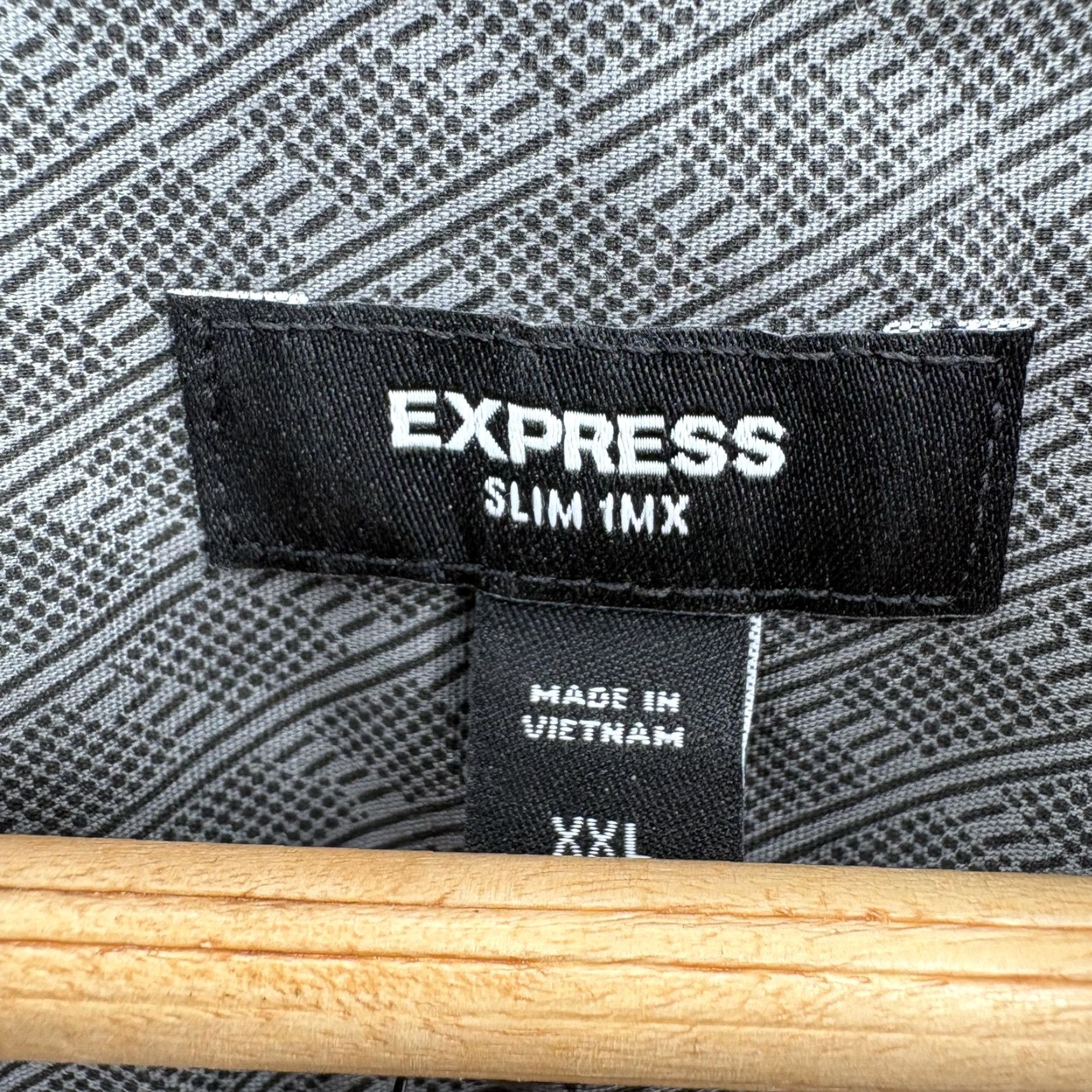 Express Express Shirt Mens 2XL Gray Geo Print Slim Fit Dress Shirt Size 48R - 4 Thumbnail